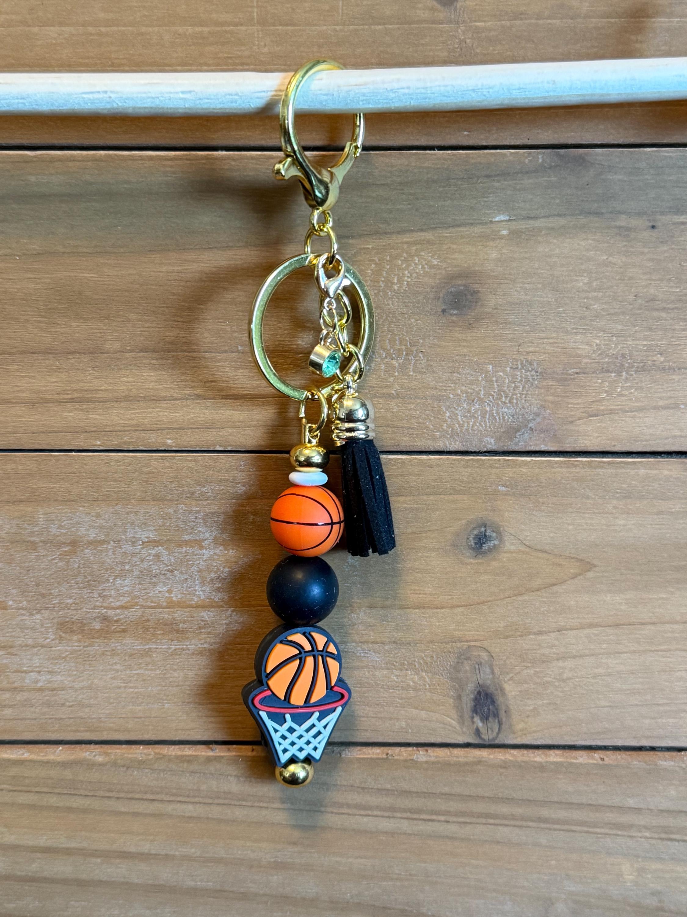 Basketball Silicone Beaded Keychain with Leather Tassel
