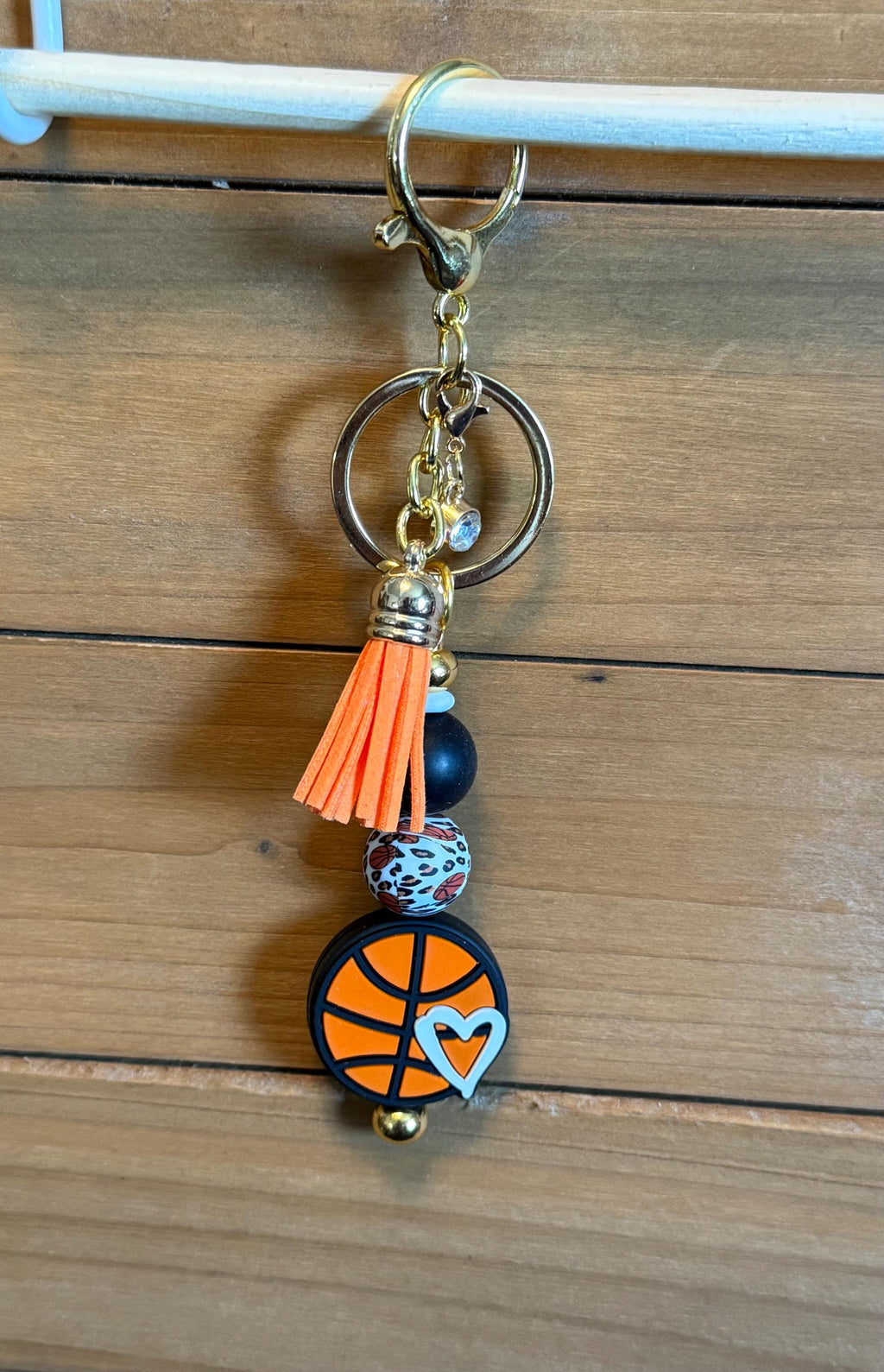 Basketball Silicone Beaded Keychain with Leather Tassel