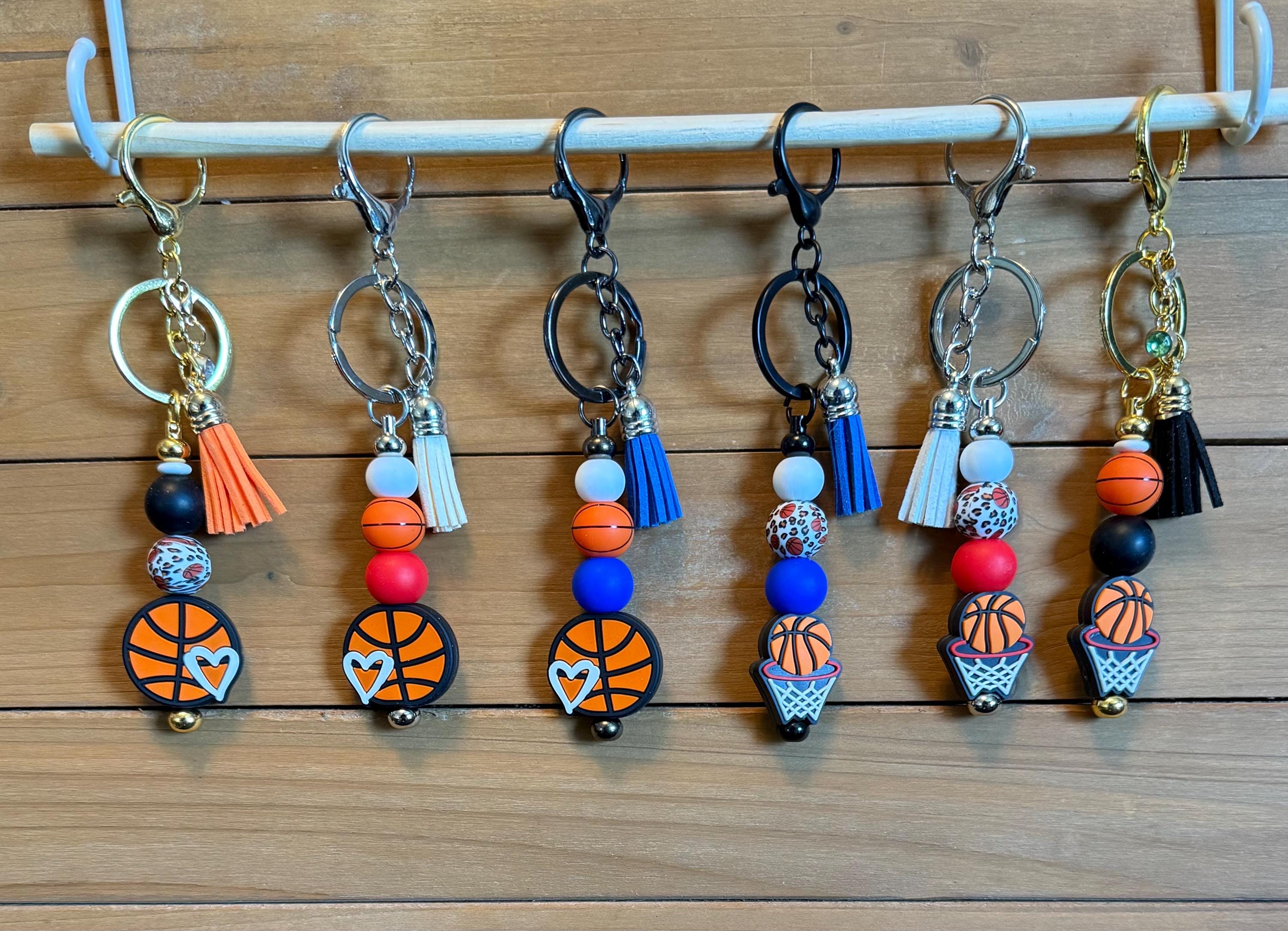 Basketball Silicone Beaded Keychain with Leather Tassel
