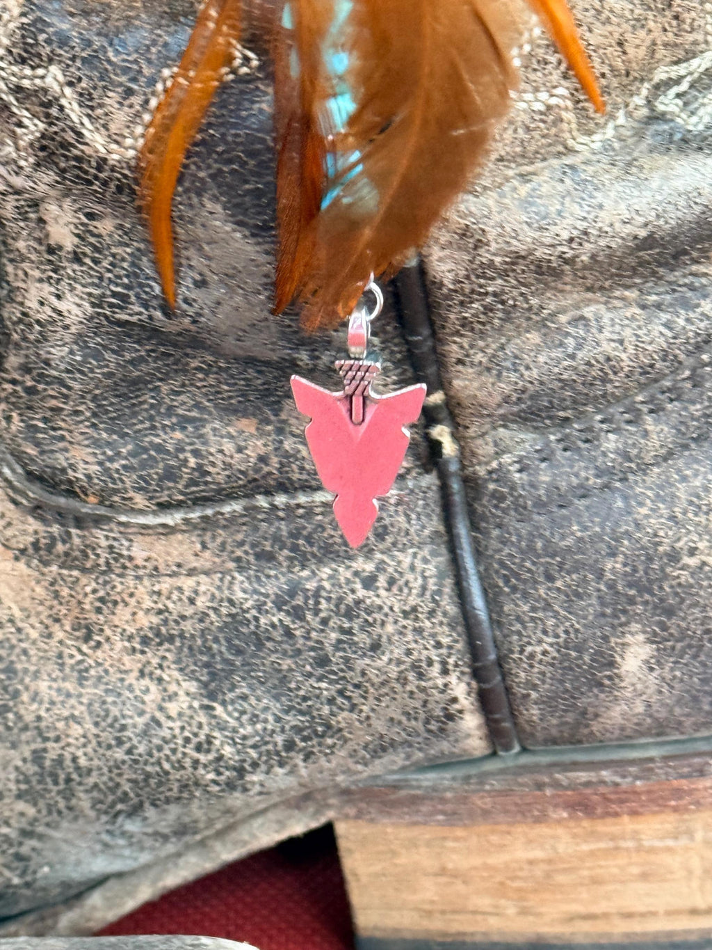 Western Boho Feather Boot Topper with Turquoise Beads & Southwest Charm (Single)