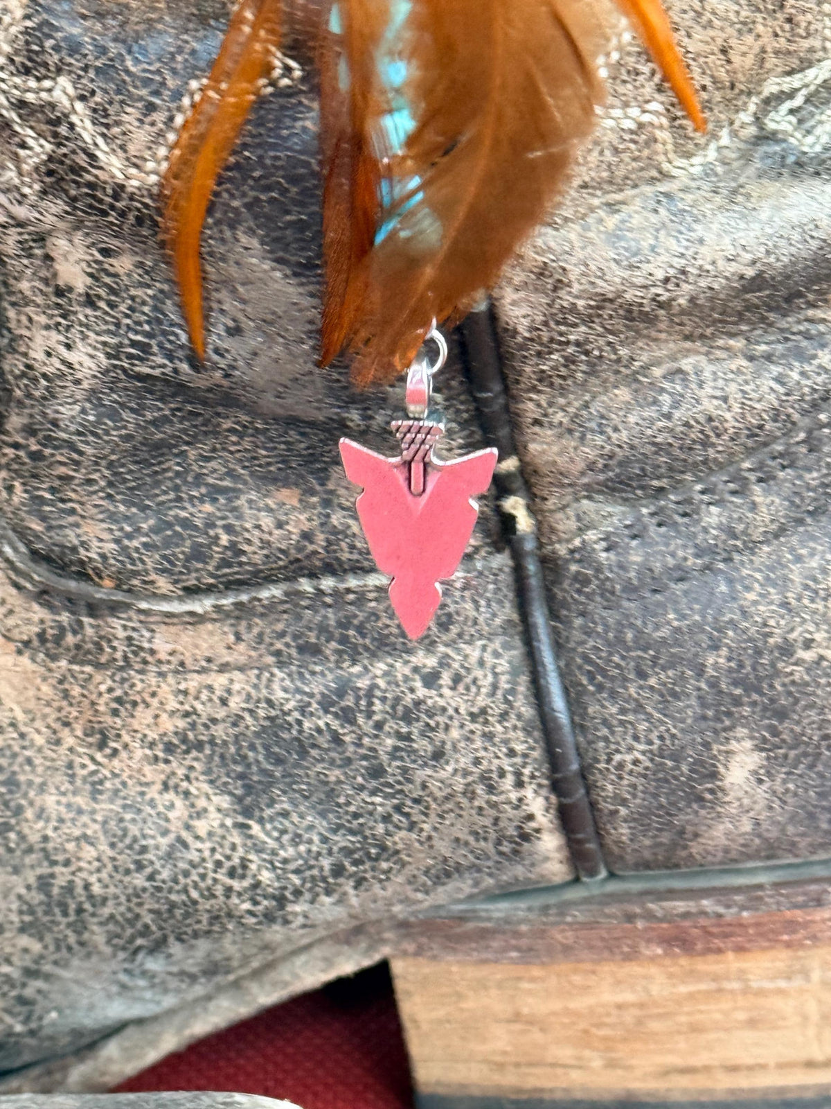 Western Boho Feather Boot Topper with Turquoise Beads & Southwest Charm (Single)