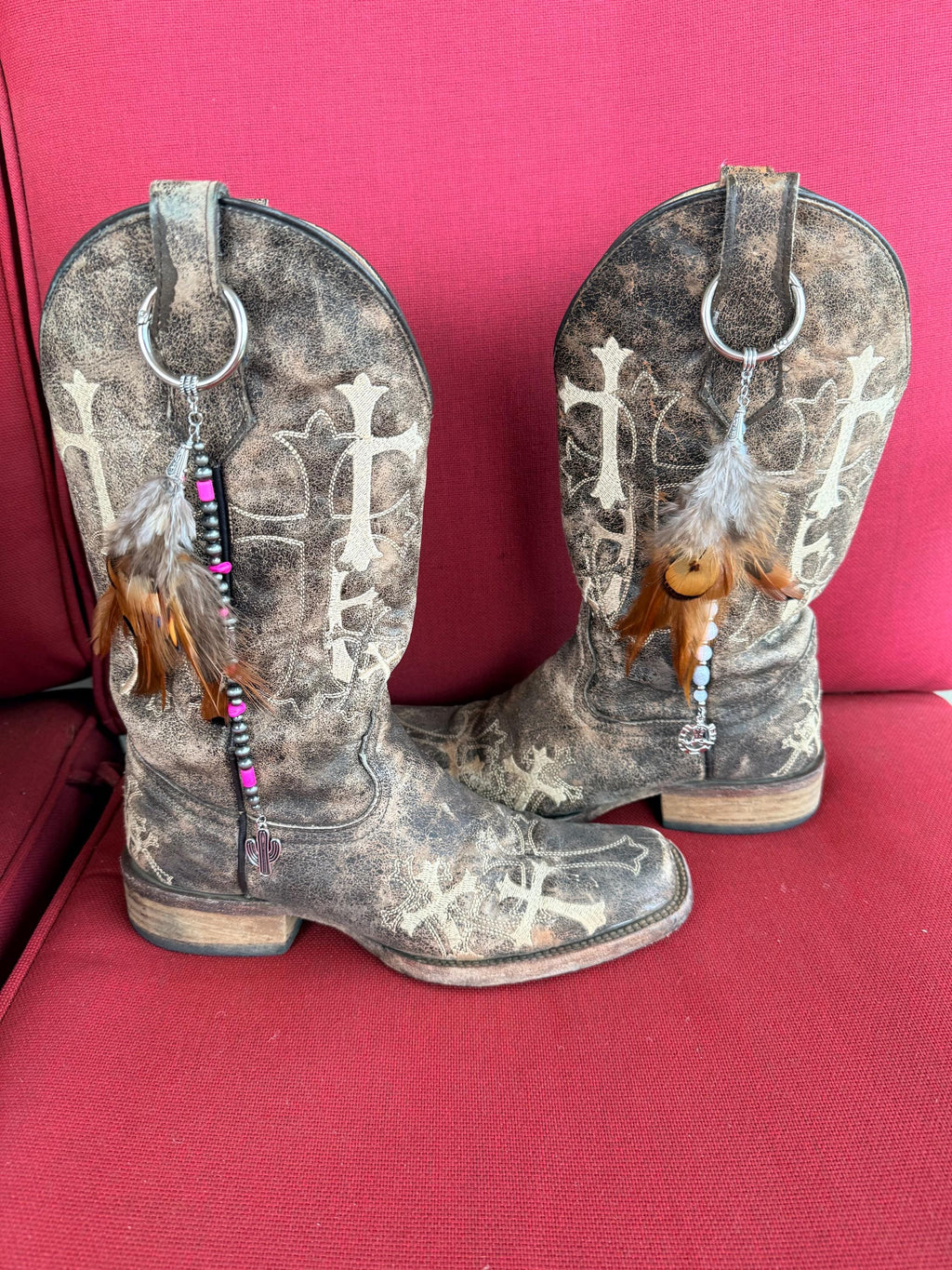 Western Boho Feather Boot Topper | Beaded Cowboy Boot Bling Charm