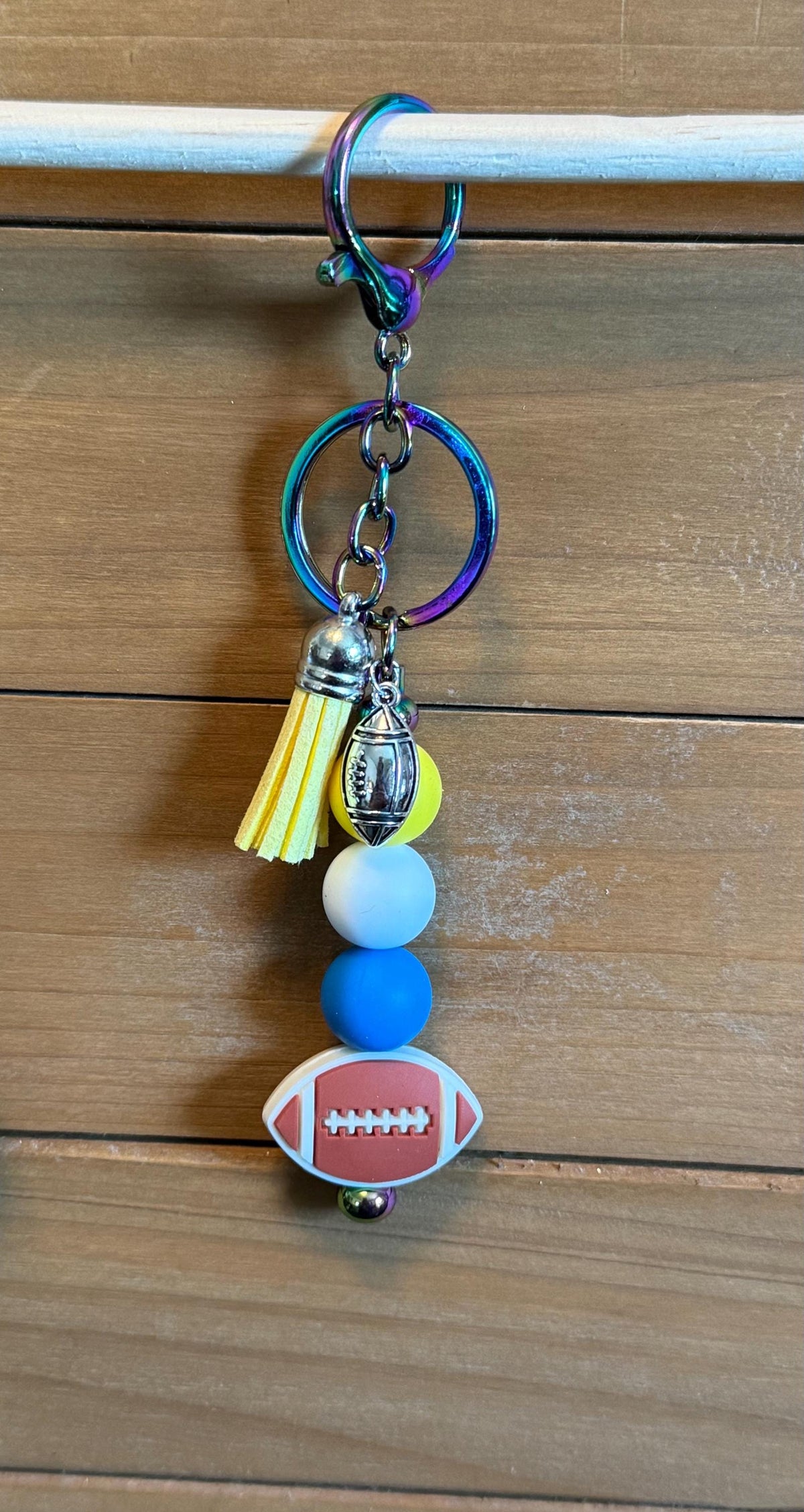 Football Gameday Silicone Beaded Keychain with Leather Tassel