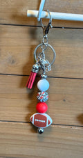 Football Gameday Silicone Beaded Keychain with Leather Tassel