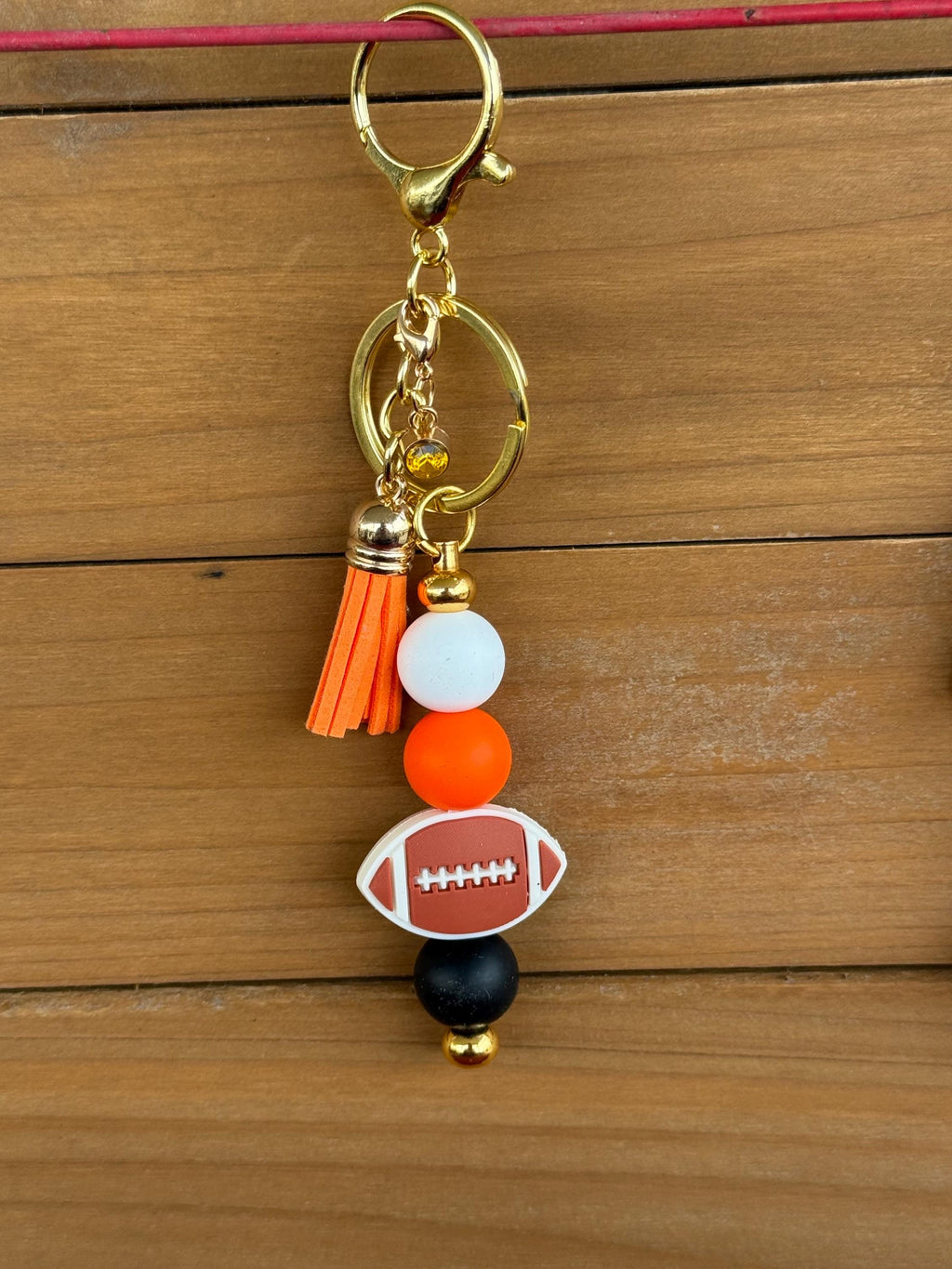 Football Gameday Silicone Beaded Keychain with Leather Tassel