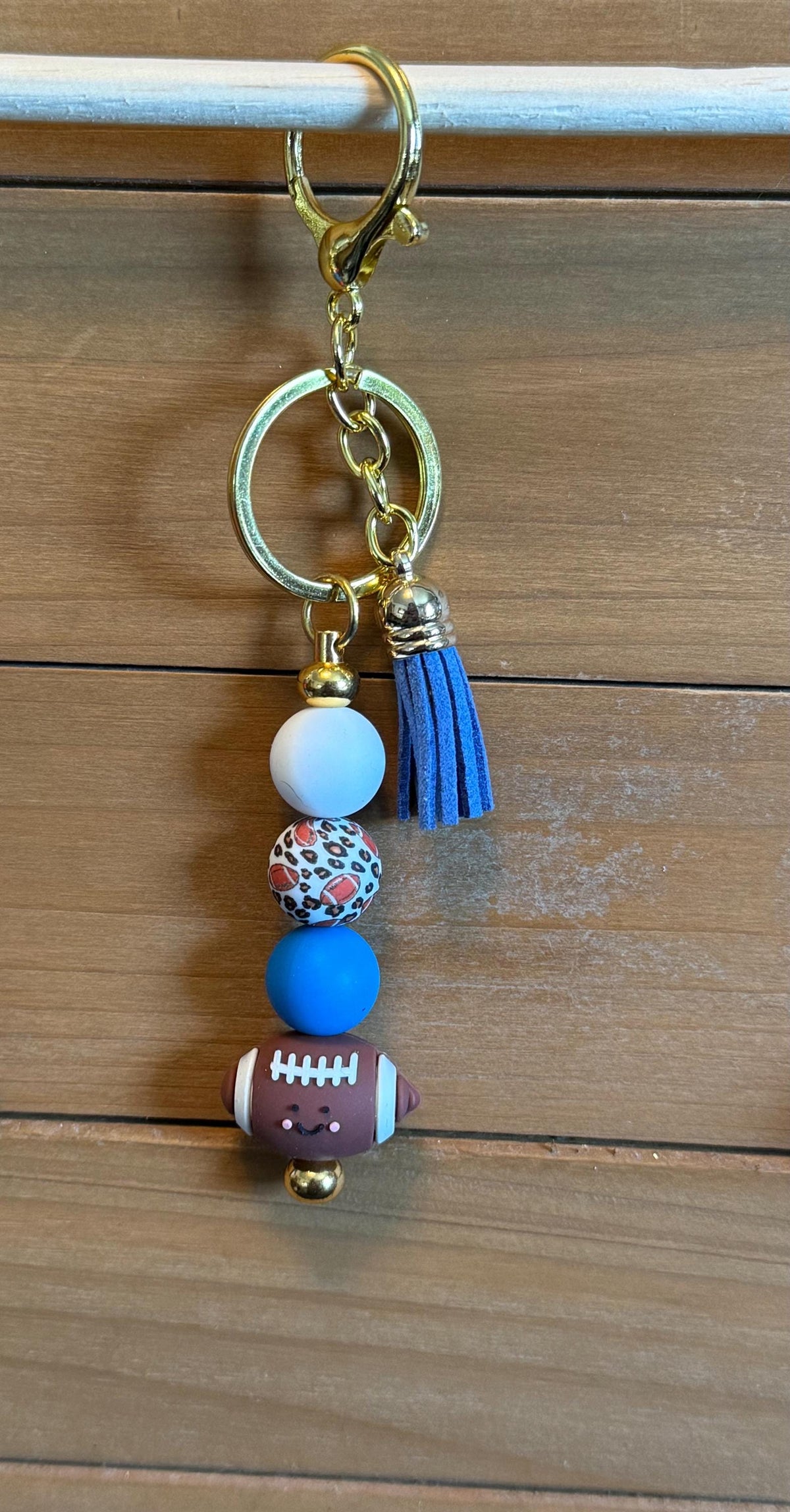 Football Gameday Silicone Beaded Keychain with Leather Tassel