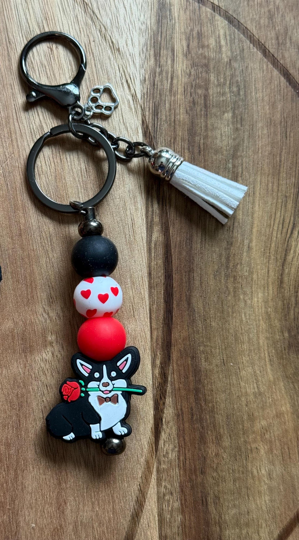 Corgi Dog Silicone Beaded Keychain & Wristlet with Leather Tassel | Pembroke & Cardigan Welsh Corgi