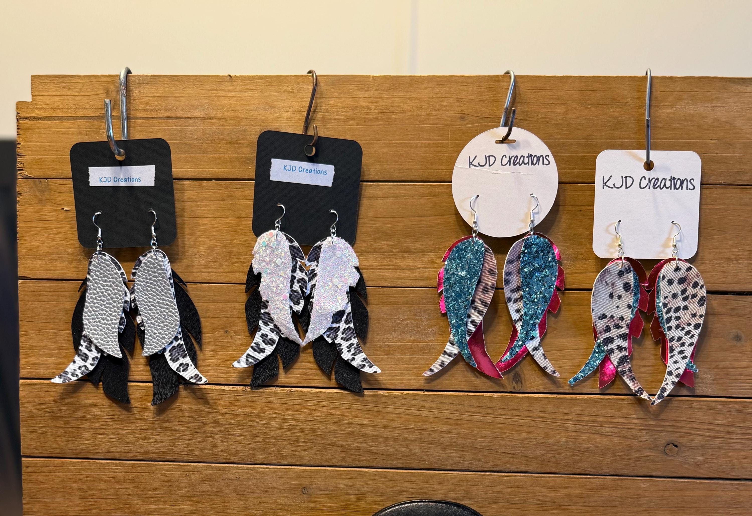 Leopard & Cheetah Print Faux Leather Layered Feather Dangle Earrings - Glitter & Boho Western