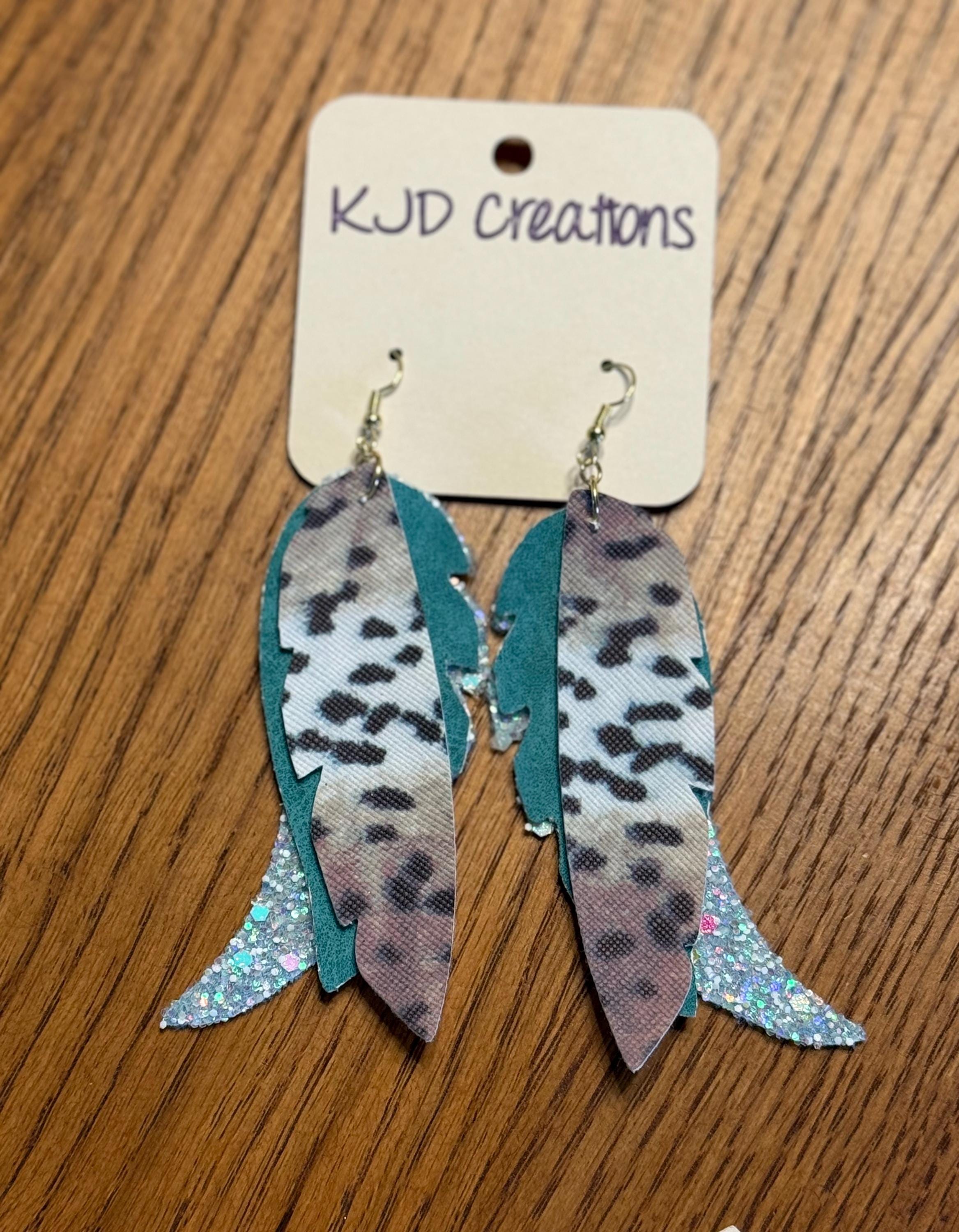 Leopard & Cheetah Print Faux Leather Layered Feather Dangle Earrings - Turquoise, Pink & Earth Tones