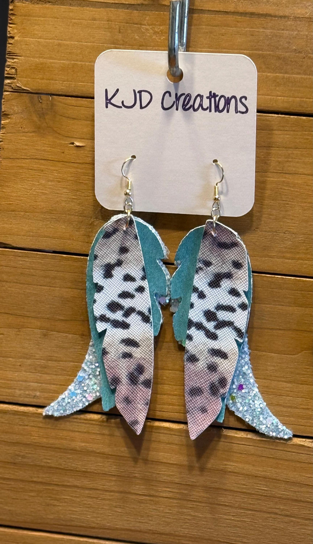 Leopard & Cheetah Print Faux Leather Layered Feather Dangle Earrings - Turquoise, Pink & Earth Tones