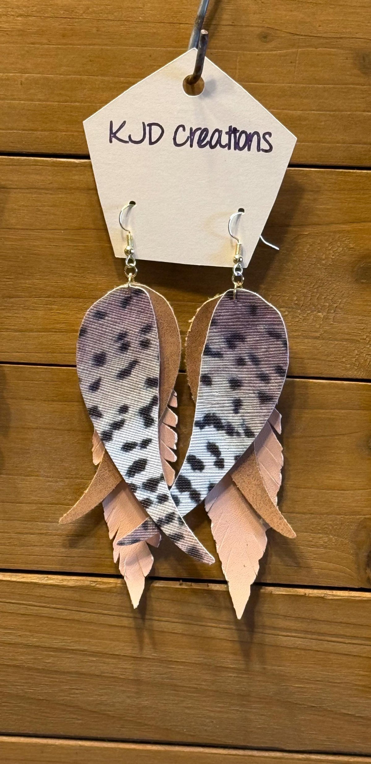 Leopard & Cheetah Print Faux Leather Layered Feather Dangle Earrings - Turquoise, Pink & Earth Tones