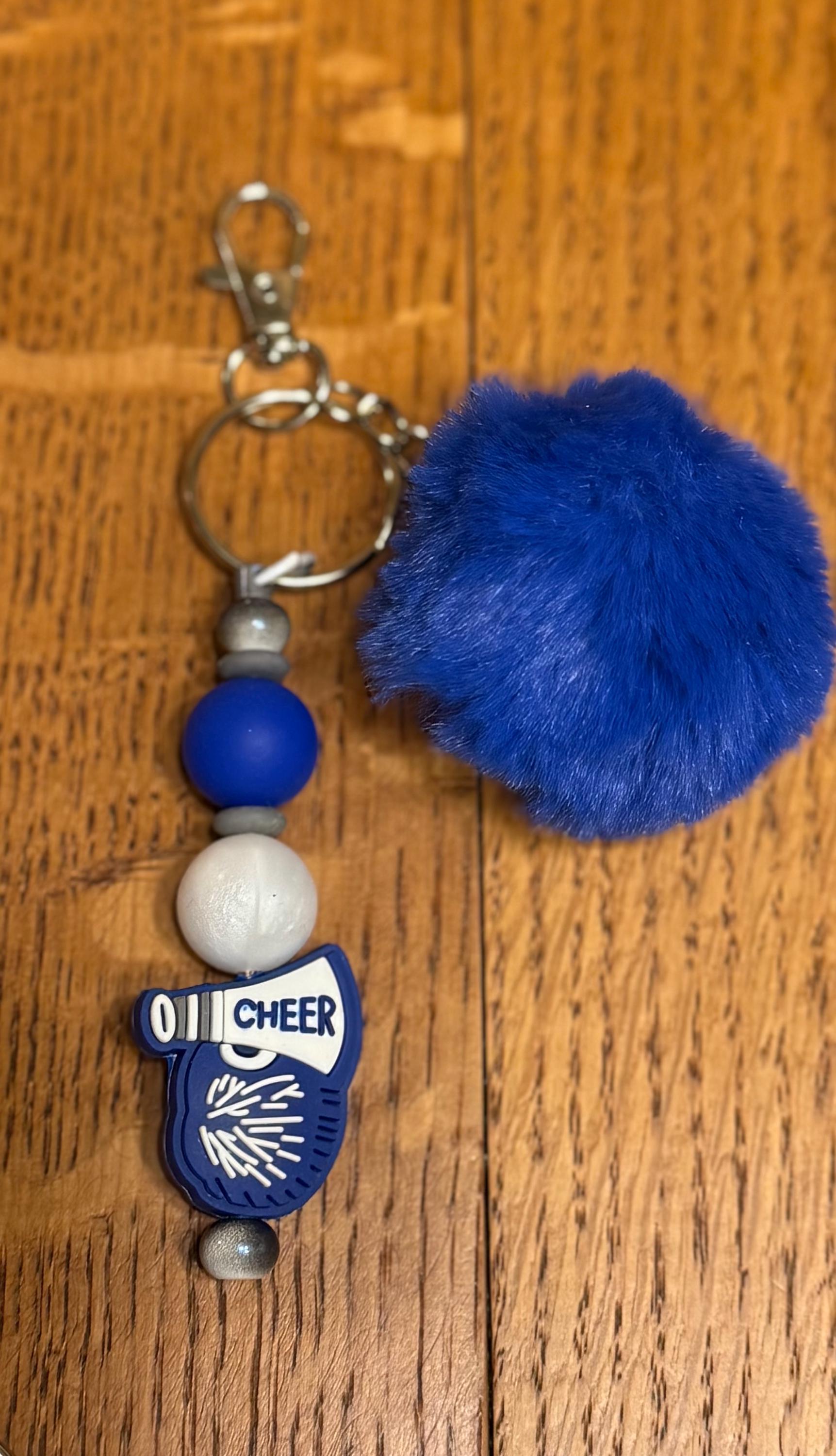 Cheerleading Silicone Beaded Keychain with Fuzzy Pom Pom Accents