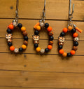 Orange & Black Tiger Striped Silicone Beaded Wristlet Keychain with Leather Tassel