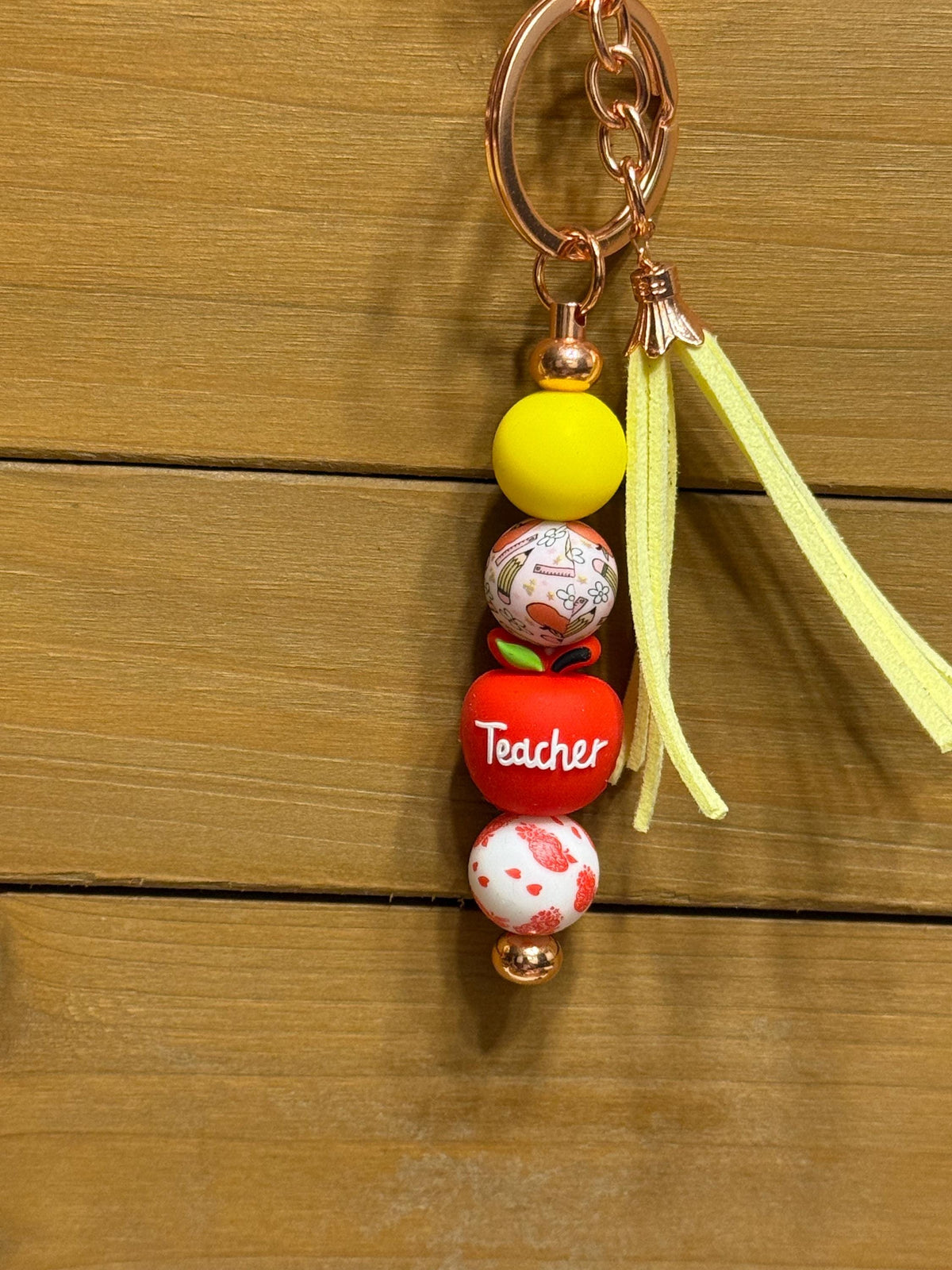 Teacher Appreciation Silicone Beaded Keychain with Leather Tassel | Gift for Teachers