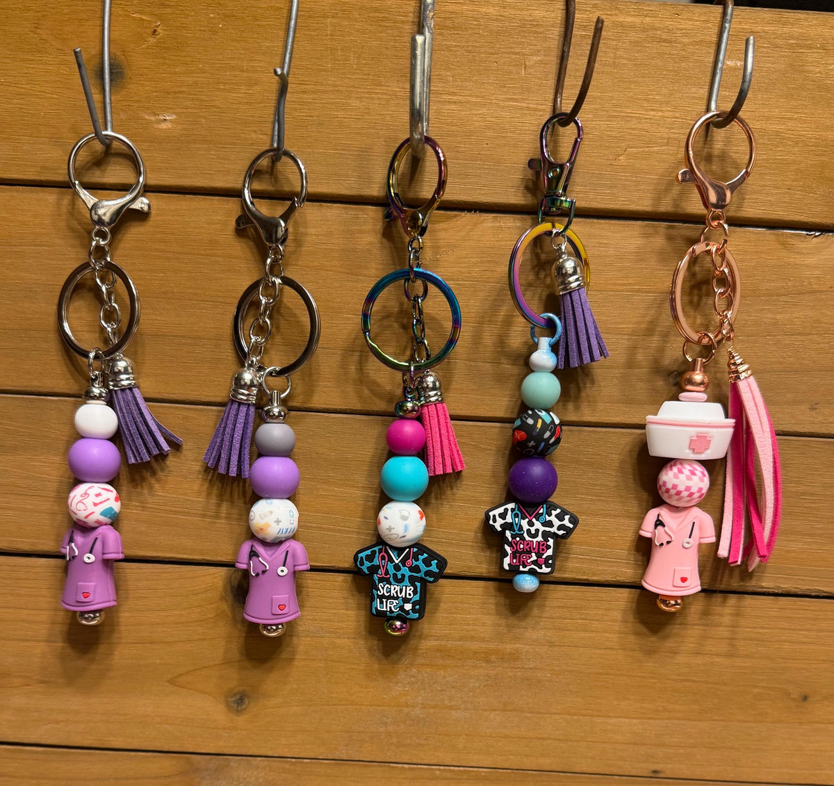Scrub Life Silicone Beaded Keychain with Leather Tassel | Gift for Nurses, Doctors & Medical Professionals
