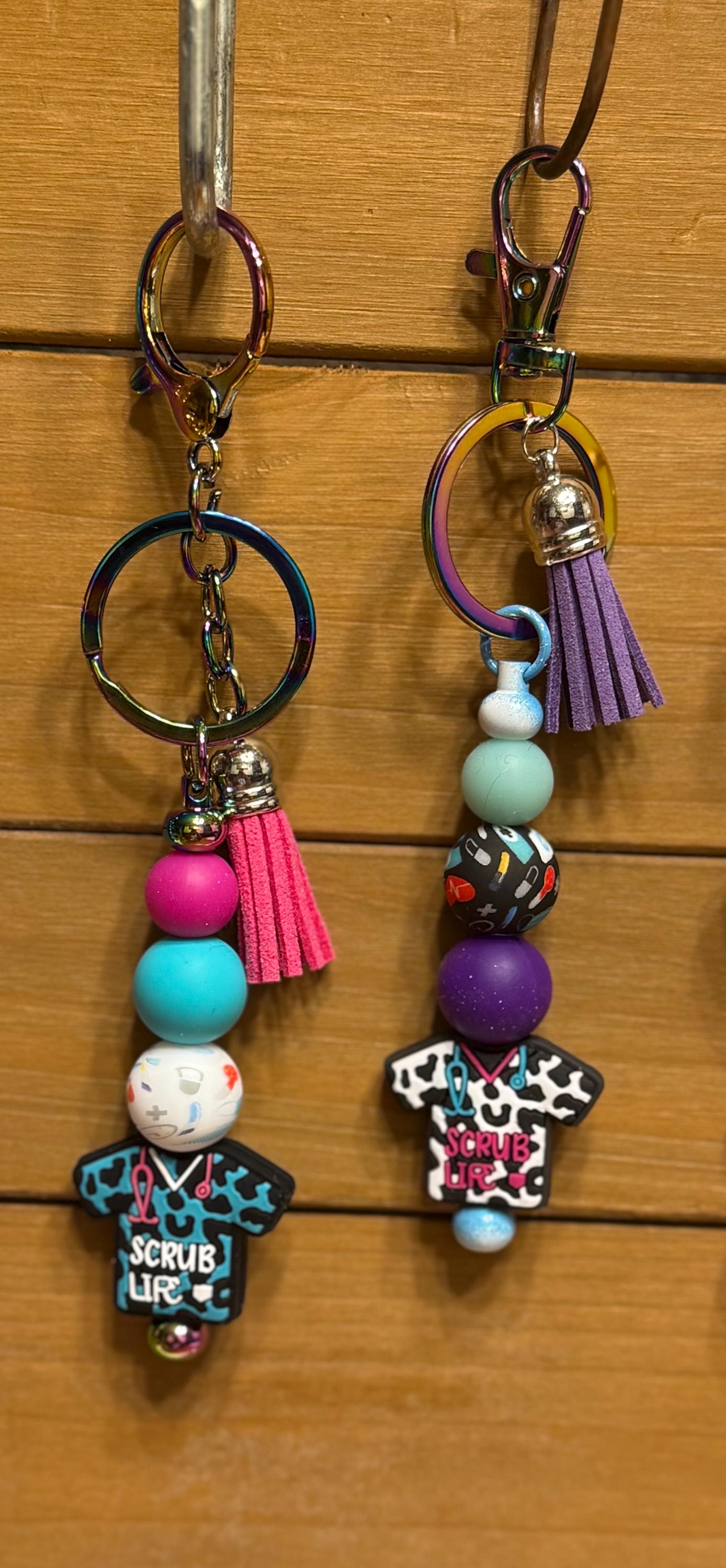 Scrub Life Silicone Beaded Keychain with Leather Tassel | Gift for Nurses, Doctors & Medical Professionals