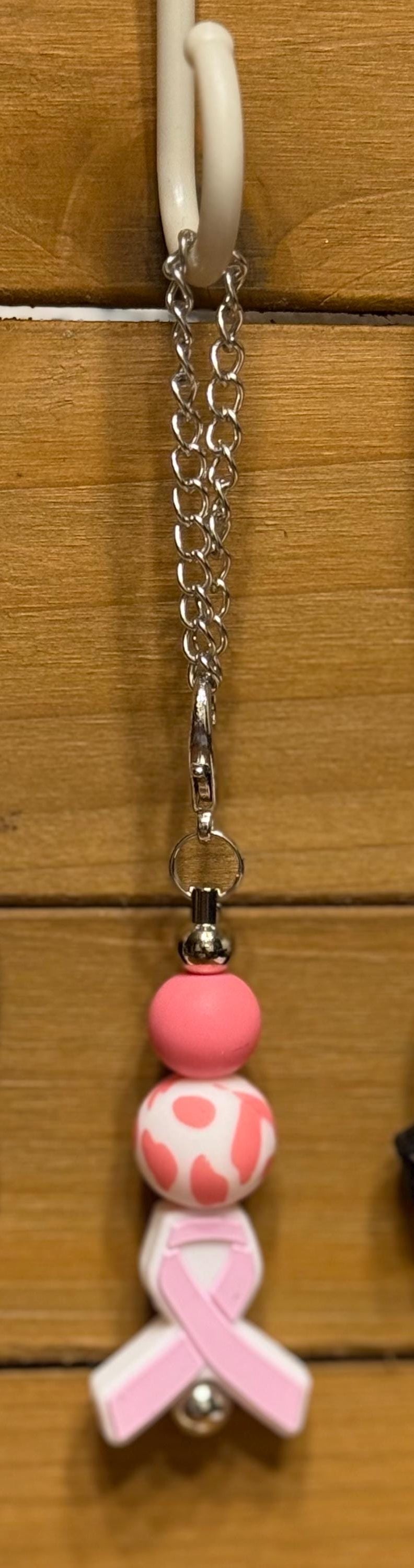  Silicone beaded tumbler cup handle dangle charm – Breast Cancer Ribbon design