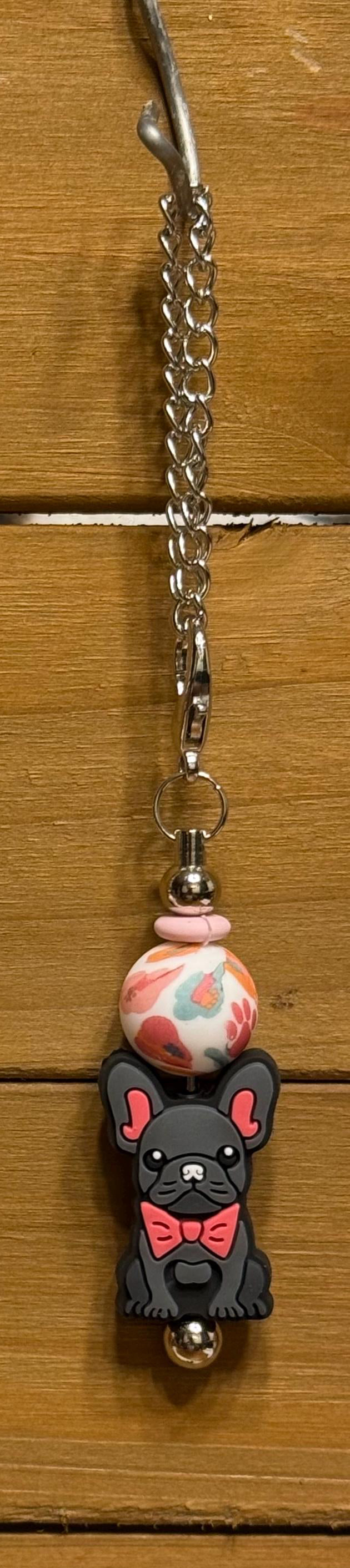 Silicone beaded tumbler cup handle dangle charm – French Bulldog design
