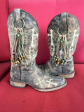 Western Boho Leather Fringe Boot Toppers with Dream Catcher Charm (Set of 2)