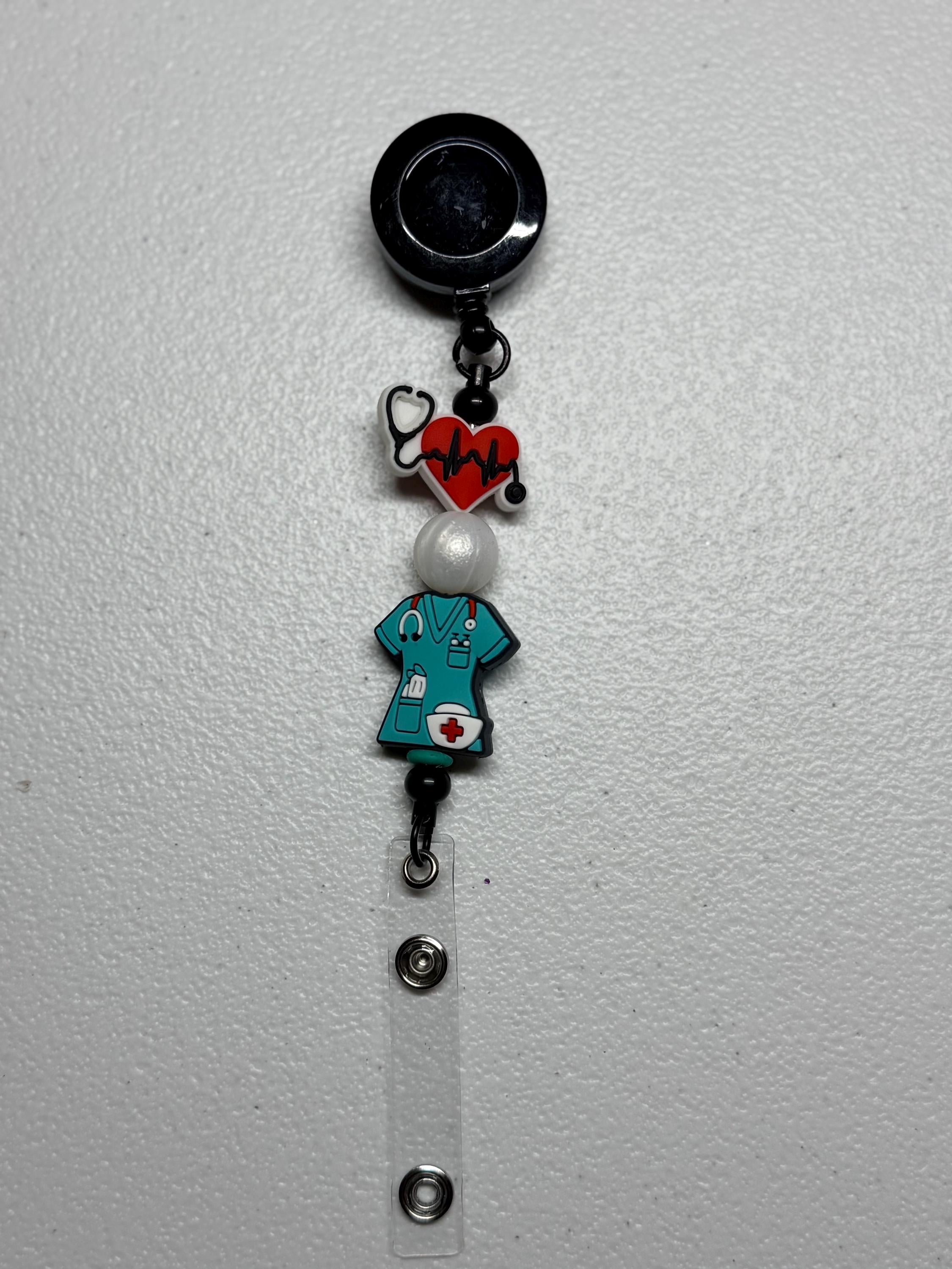 Silicone Beaded Retractable Badge Reel ID Holder for Nurses, Doctors & Healthcare Workers