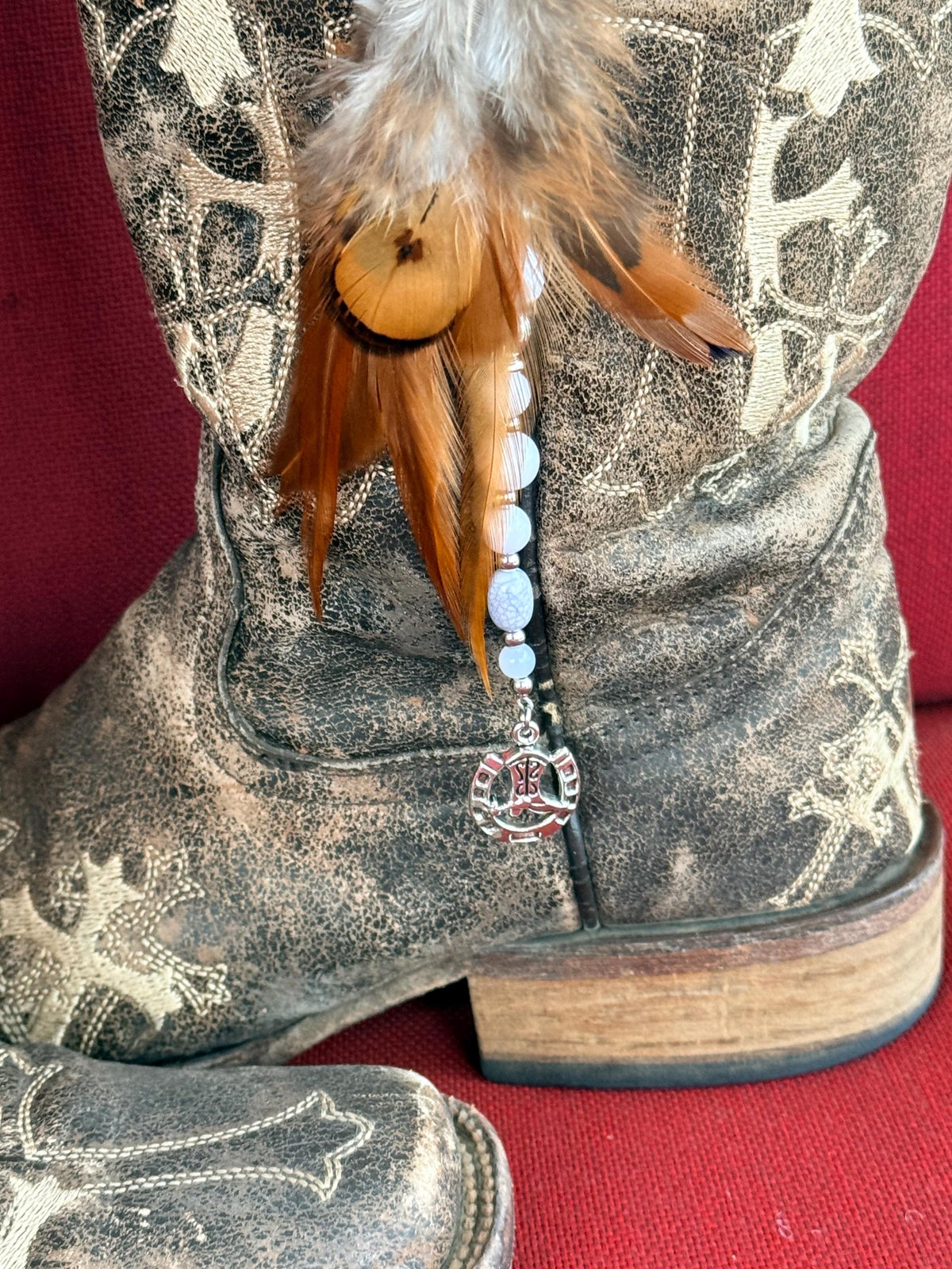 Western Boho Feather Boot Topper | Beaded Cowboy Boot Bling Charm