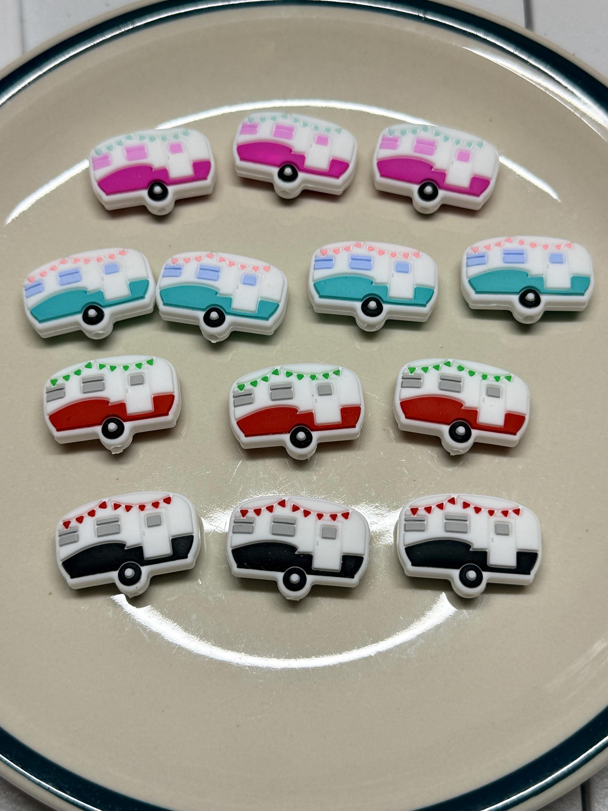Happy Camper Retro RV Silicone Focal Bead | Keychain, Bracelet & Pen Charm