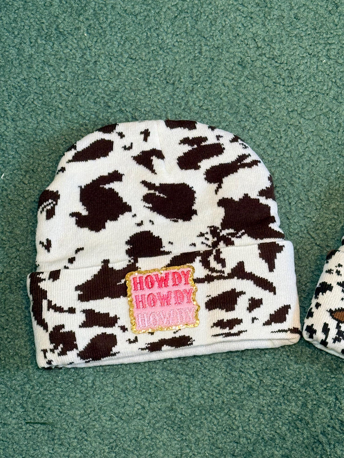 Western Animal Print Beanie with Howdy Patch – Cowgirl Winter Hat