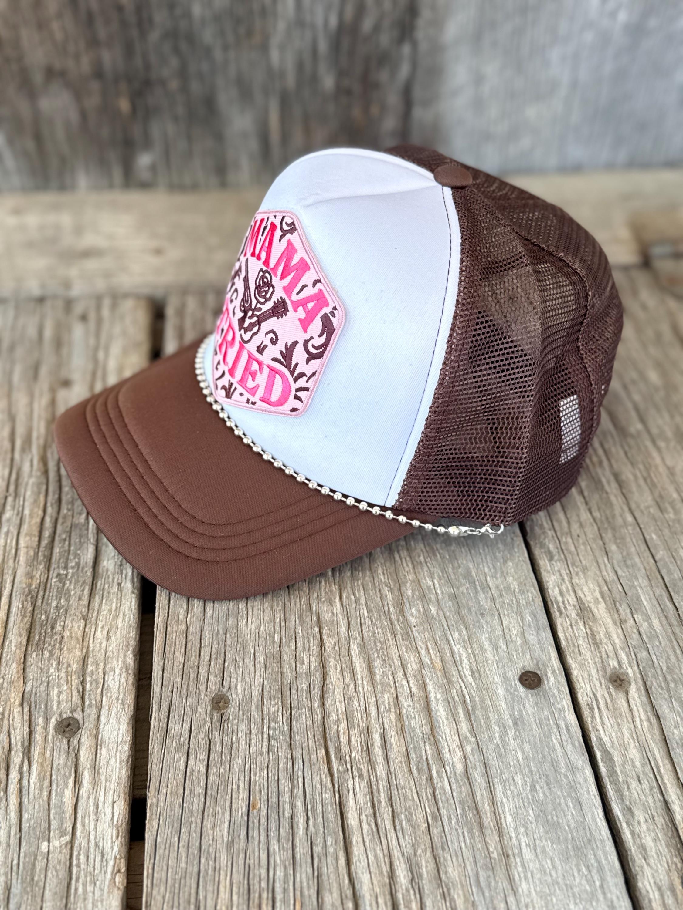 Brown Outlaw Country Trucker Hat | Iron-On Patch | Silver Hat Chain | Western Cowgirl Concert Hat