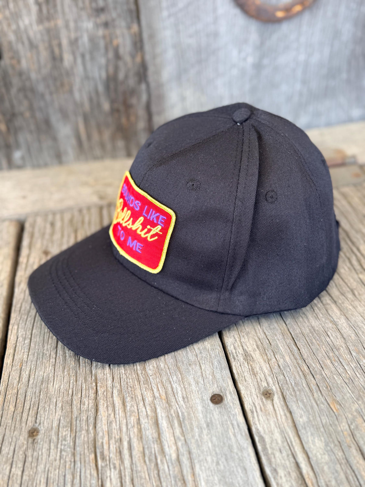 "Sounds Like Bullsh*t To Me" Black Trucker Hat | Funny Sarcastic Western Cowgirl Hat | Iron-On Patch