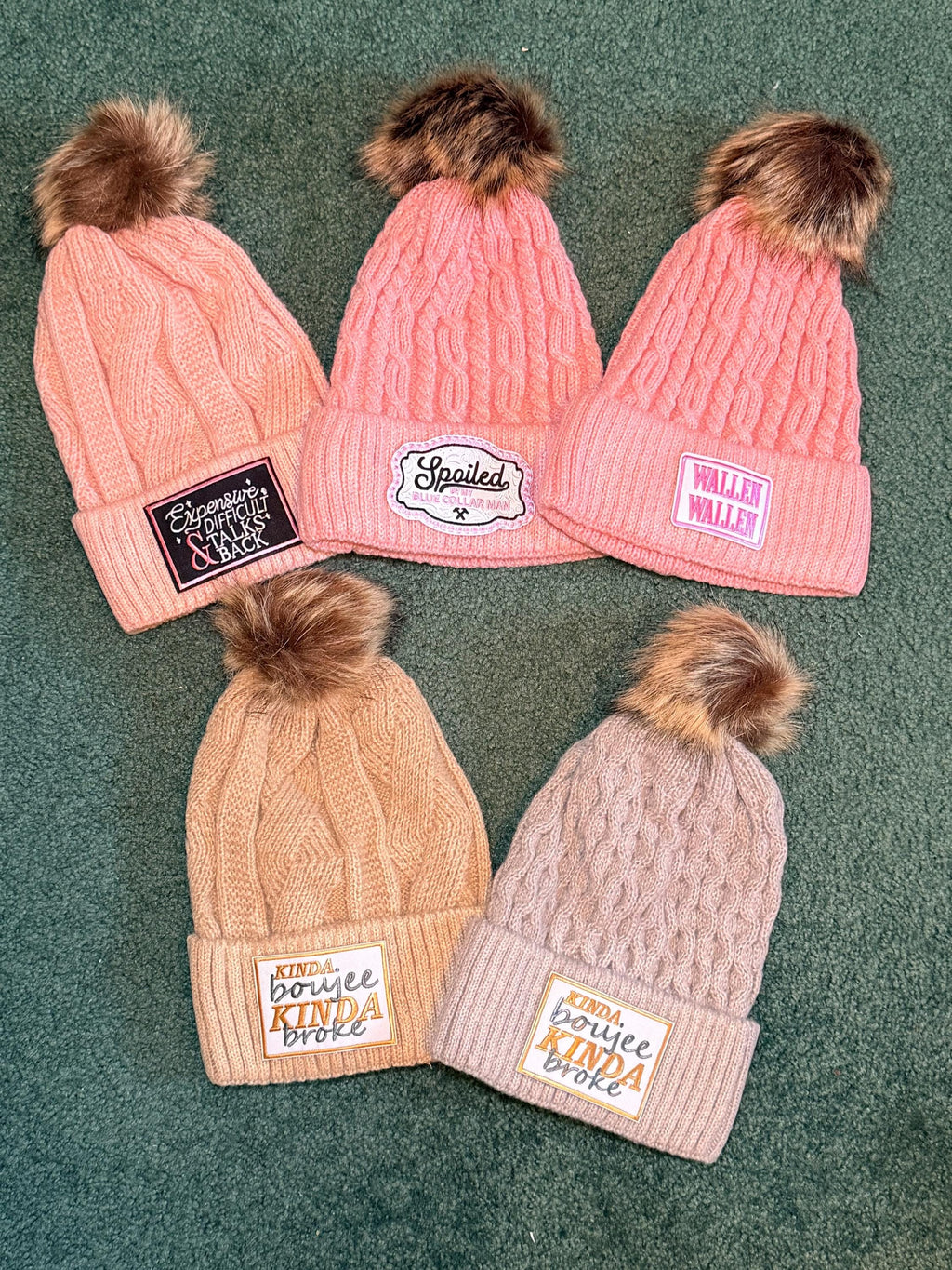 Knit Winter Beanie Hat with Faux Fur Pom-Pom – Funny Patch Styles | Boujee, Expensive & Spoiled