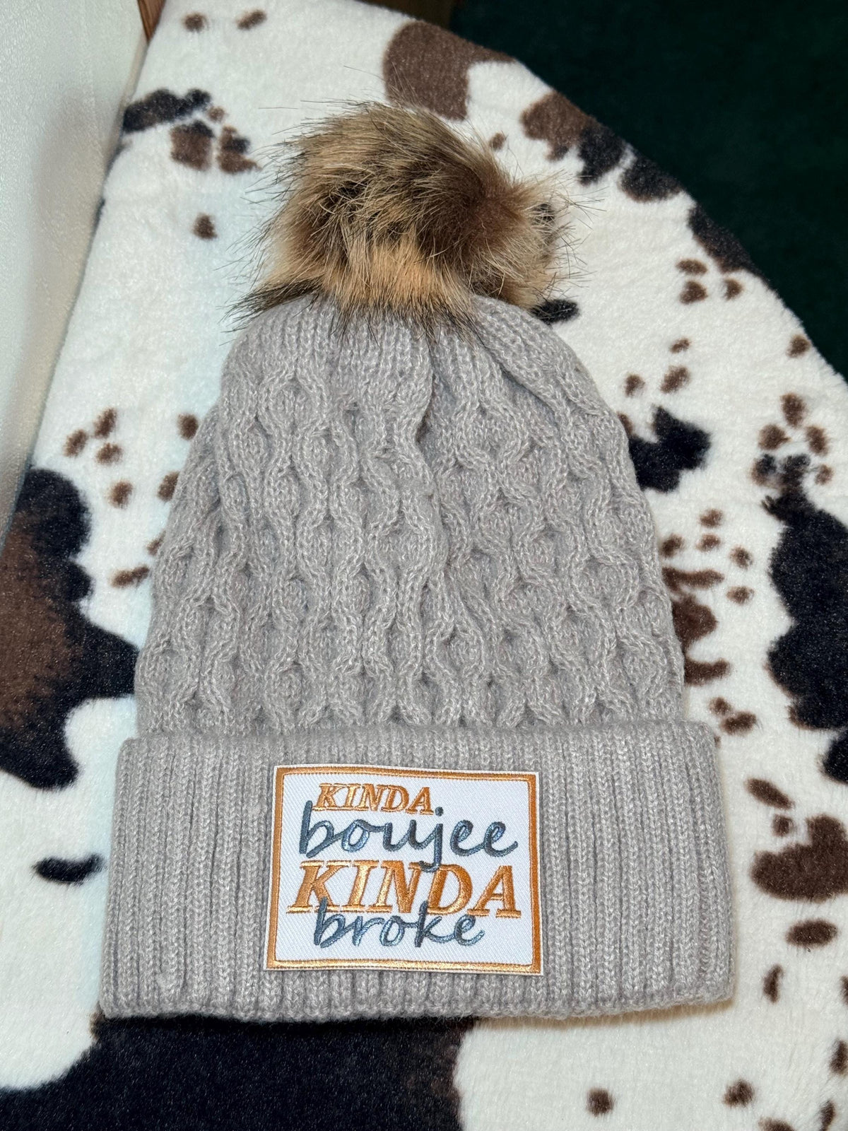 Knit Winter Beanie Hat with Faux Fur Pom-Pom – Funny Patch Styles | Boujee, Expensive & Spoiled