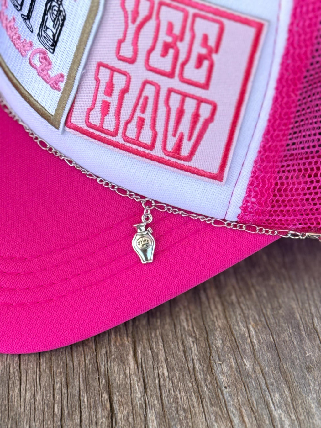 Pink Western Trucker Hat | Cowgirl Cocktail Club, Yee Haw & Tequila Patches | Silver Hat Chain