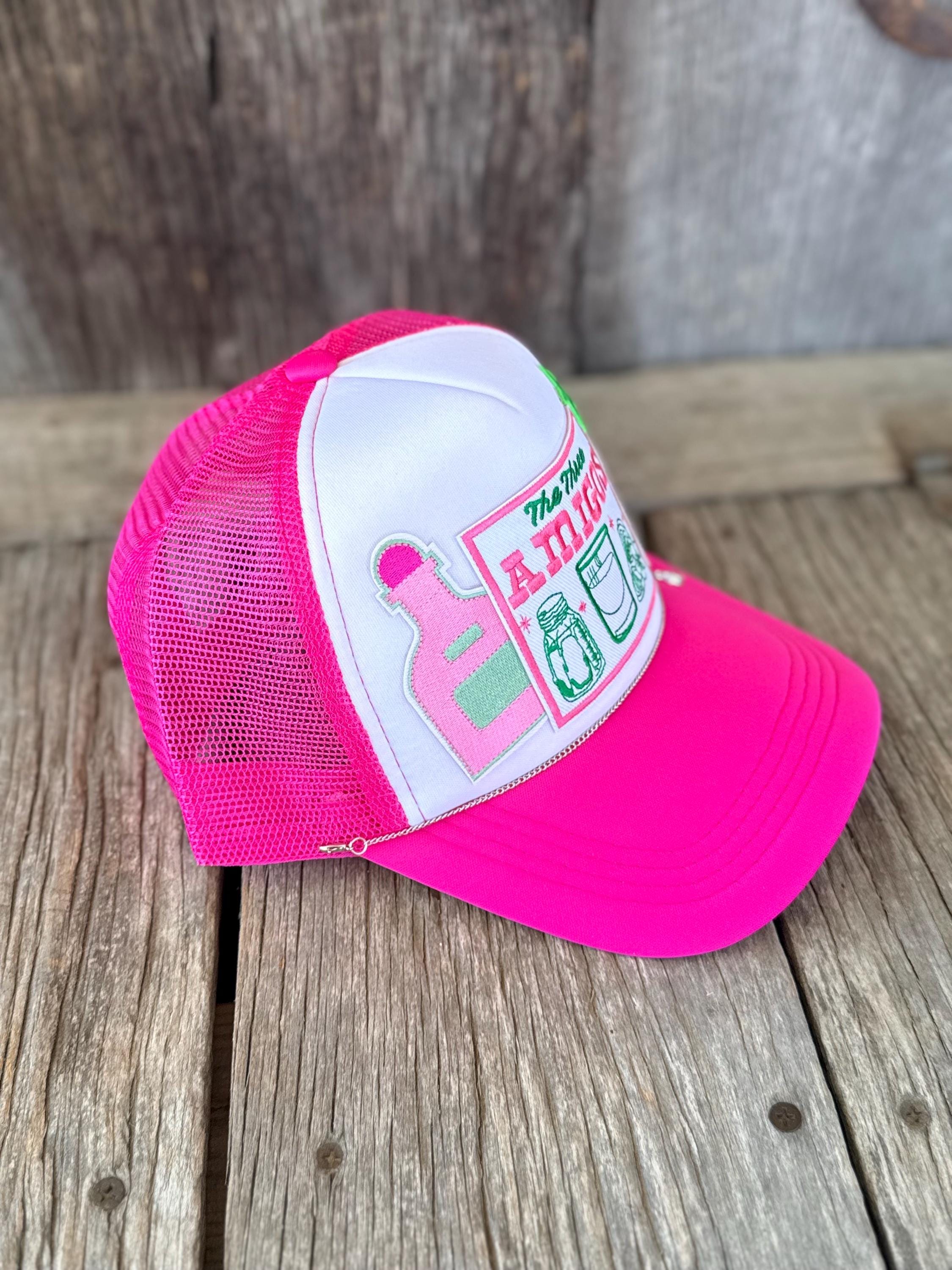 Pink Western Trucker Hat | Tequila Bottle Patches | Silver Hat Chain | Bachelorette Cowgirl Hat