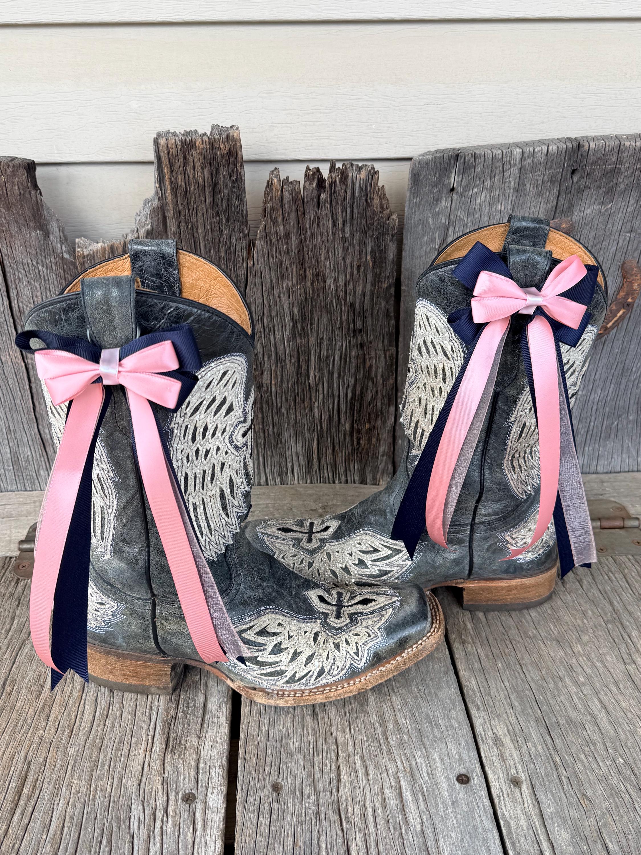 Navy Blue & Dusty Pink Rose Western Boot Bows for Cowboy Boots