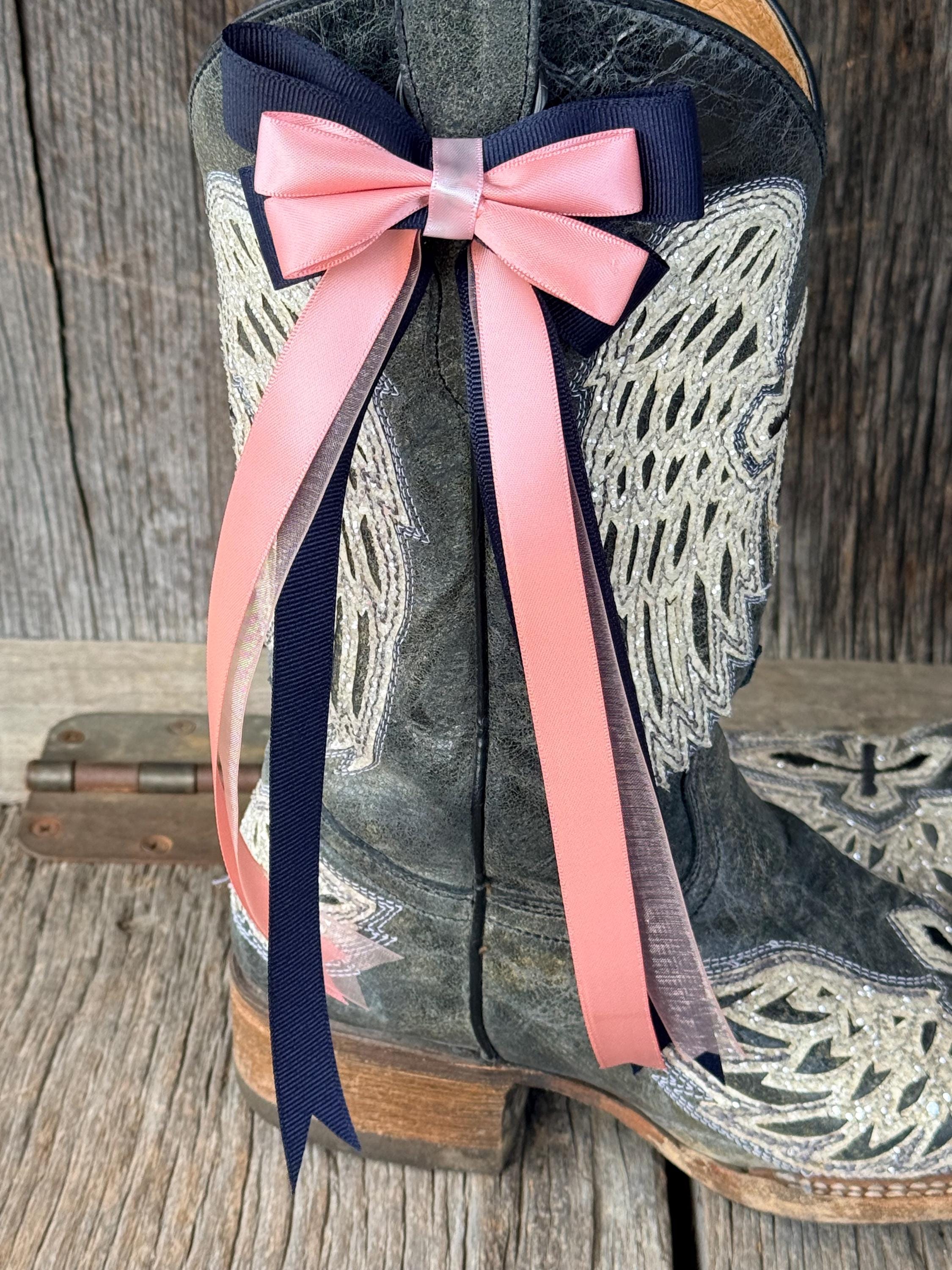 Navy Blue & Dusty Pink Rose Western Boot Bows for Cowboy Boots