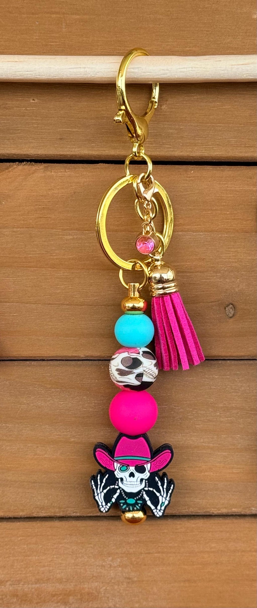 Western Sassy Sayings Silicone Beaded Keychain with Leather Tassel | Howdy, Yell Naw, Skeleton & More