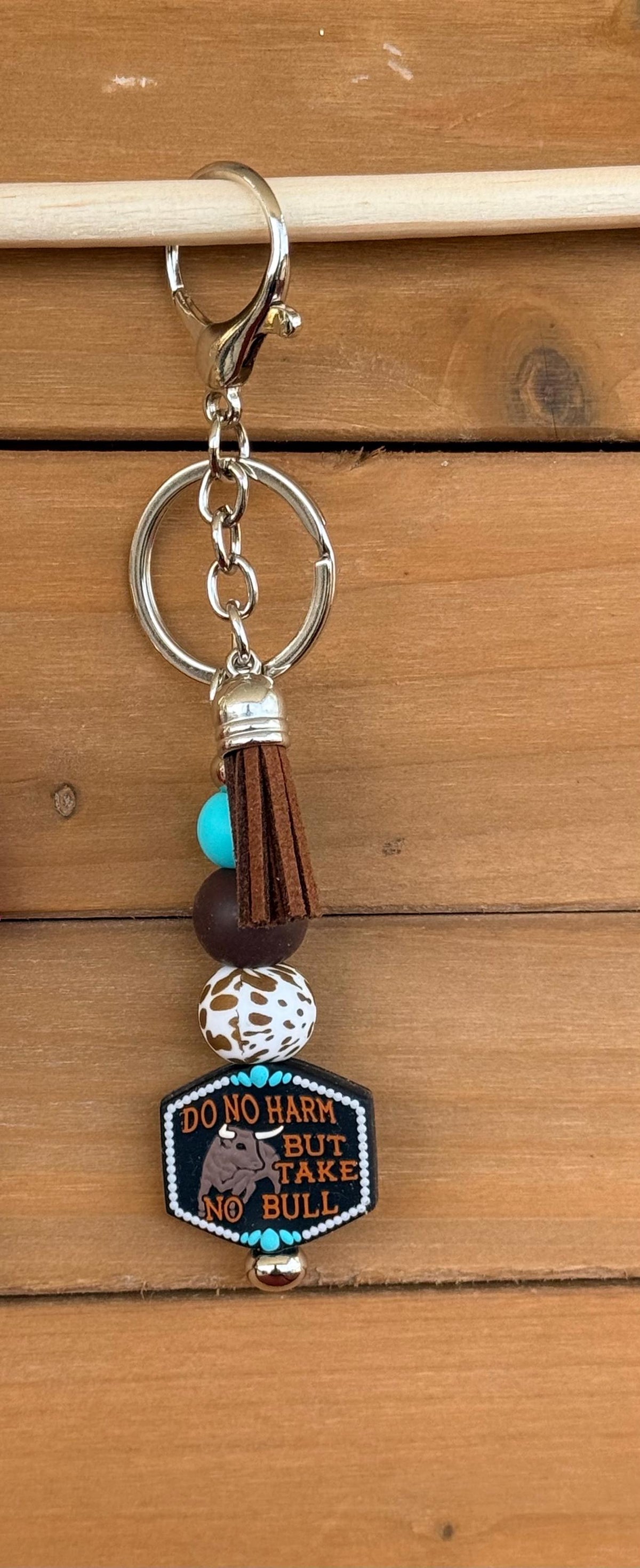 Western Sassy Sayings Silicone Beaded Keychain with Leather Tassel | Howdy, Yell Naw, Skeleton & More