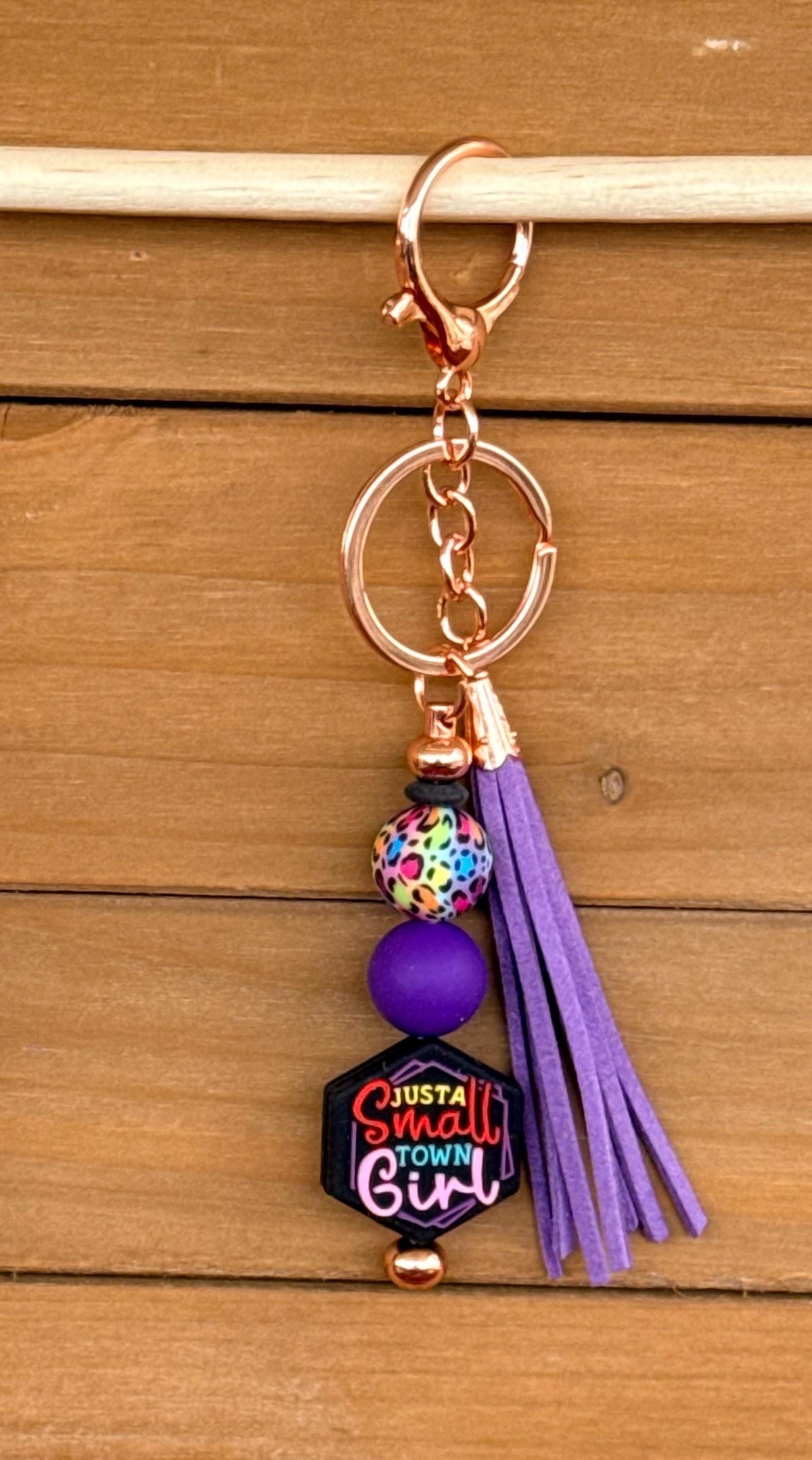Small Town Girl Silicone Beaded Keychain & Wristlet with Leather Tassel