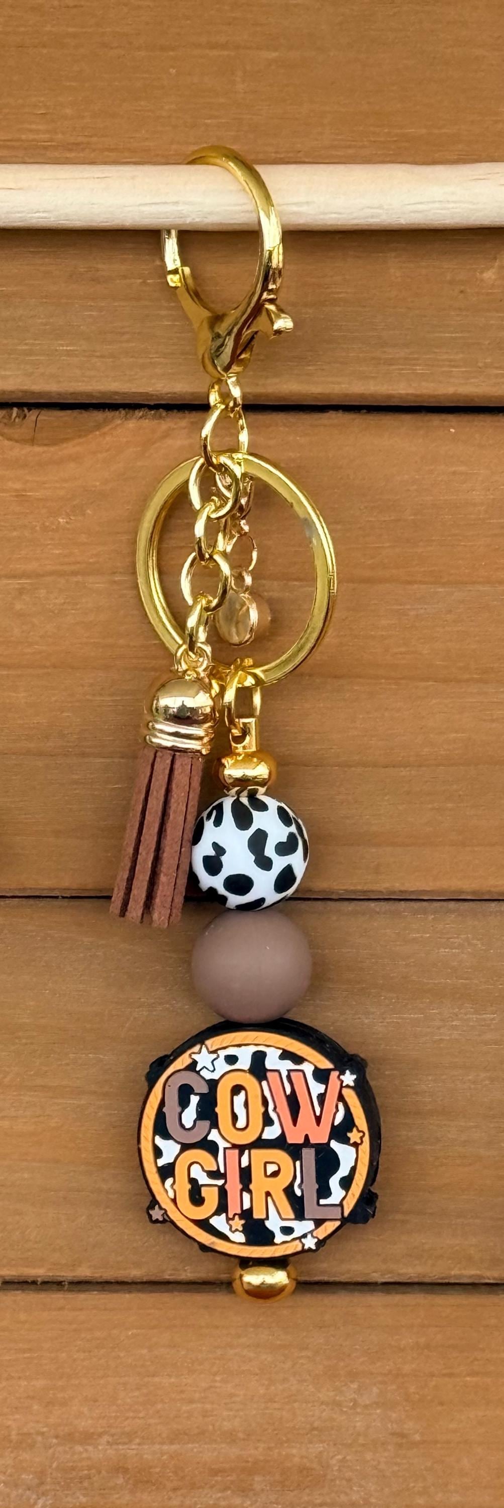 Western Cowgirl Silicone Beaded Keychain with Leather Tassel | Sunflowers, Sun-Kissed & Hat Designs