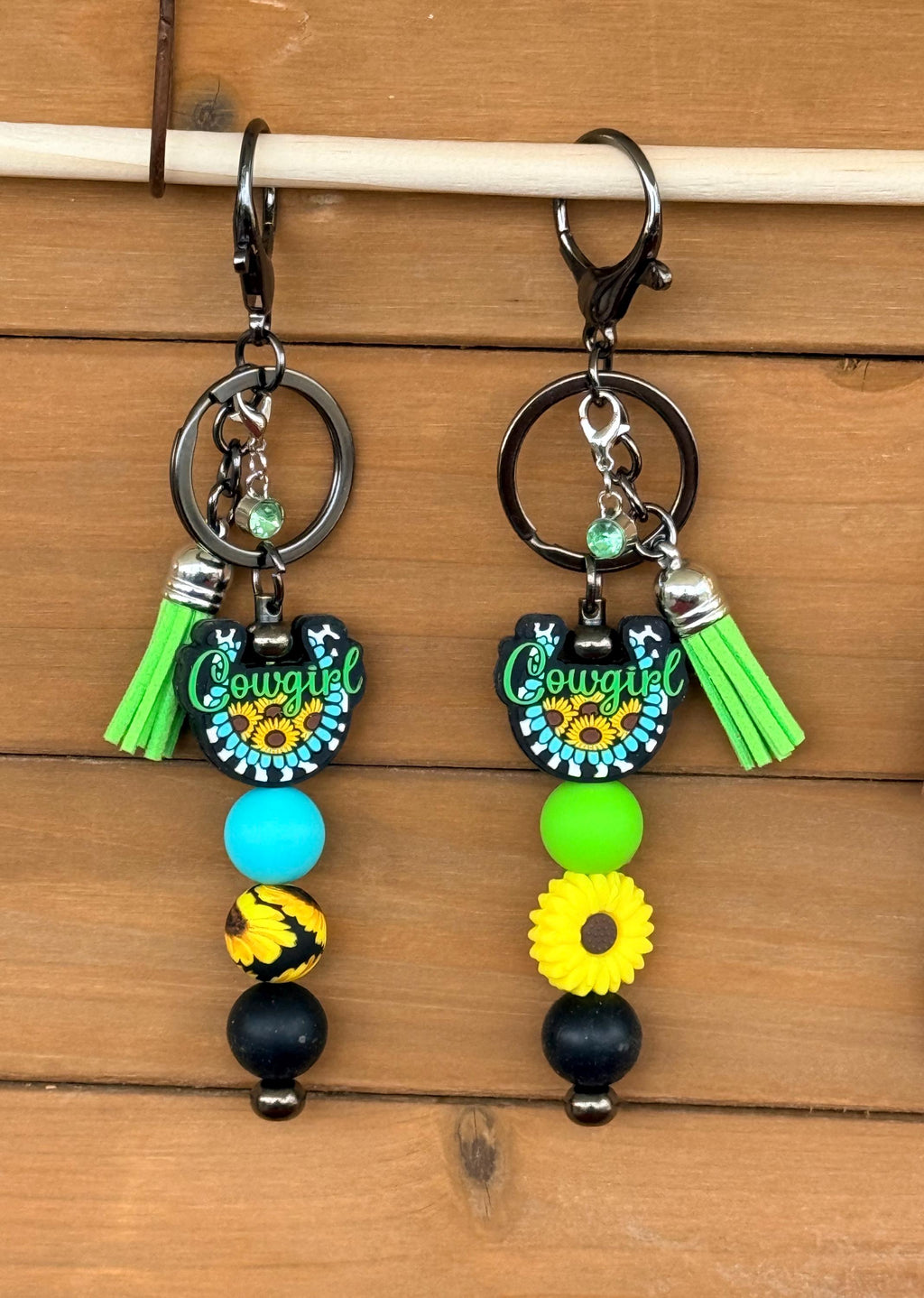 Western Cowgirl Silicone Beaded Keychain with Leather Tassel | Sunflowers, Sun-Kissed & Hat Designs