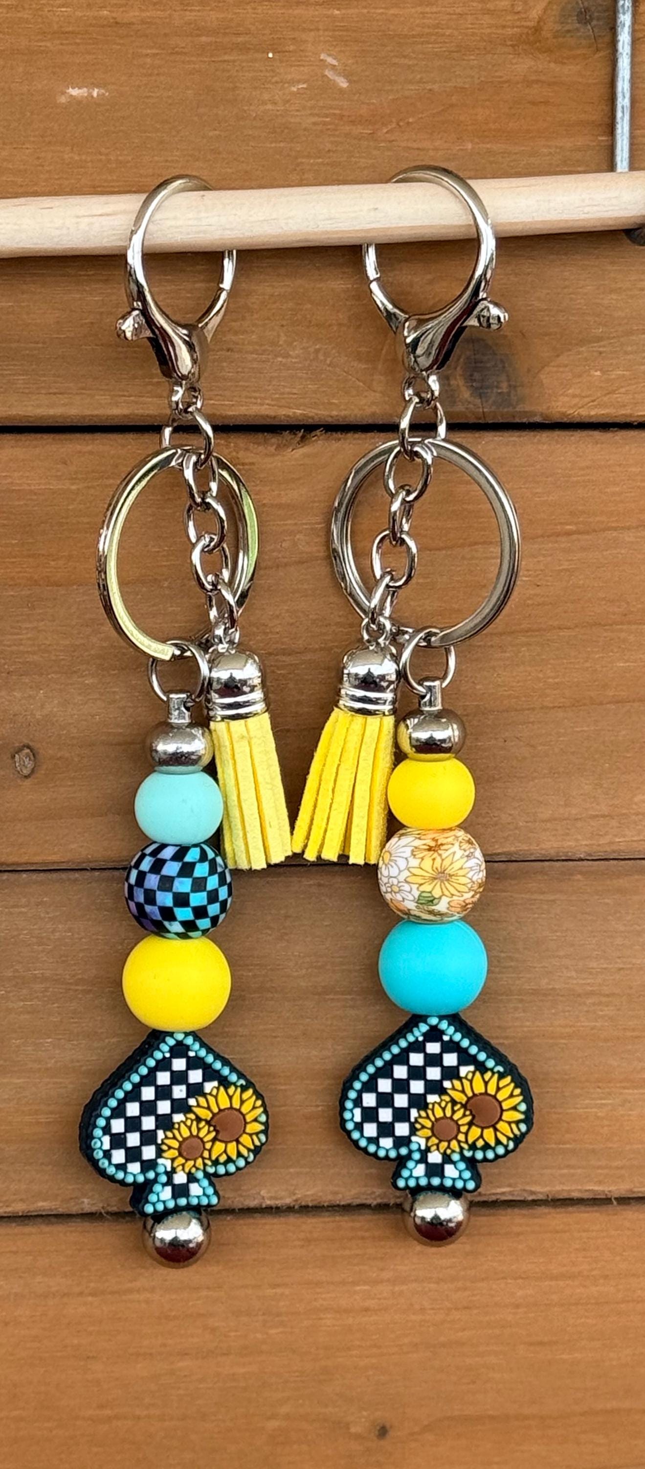 Western Country Girl Silicone Beaded Keychain with Leather Tassel