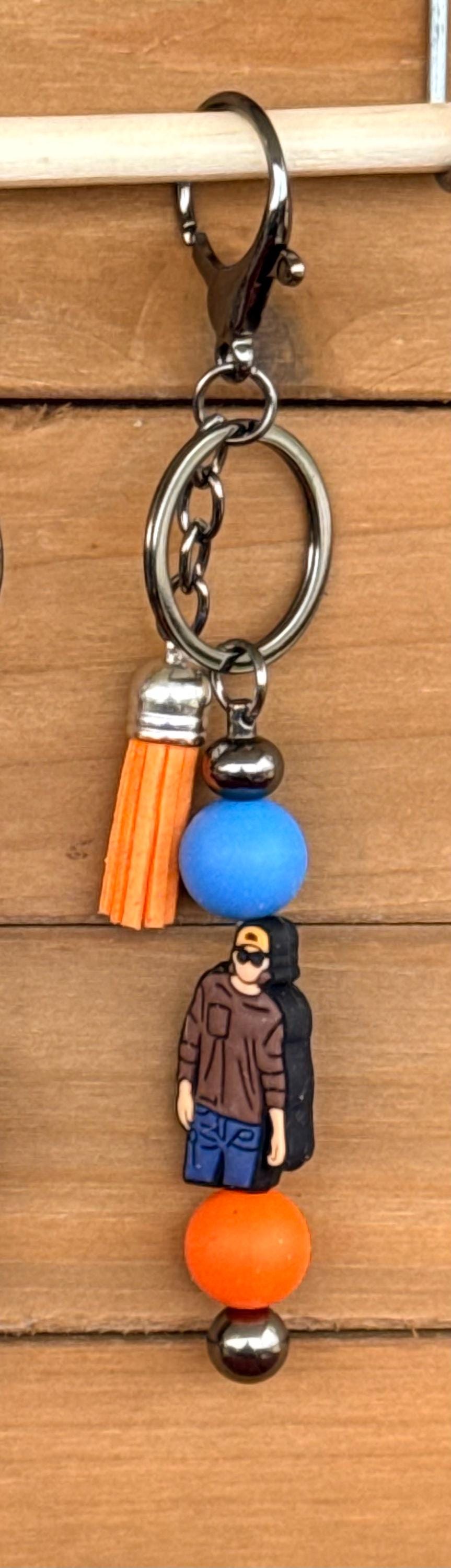 Country Music Fan Silicone Beaded Keychain with Leather Tassel