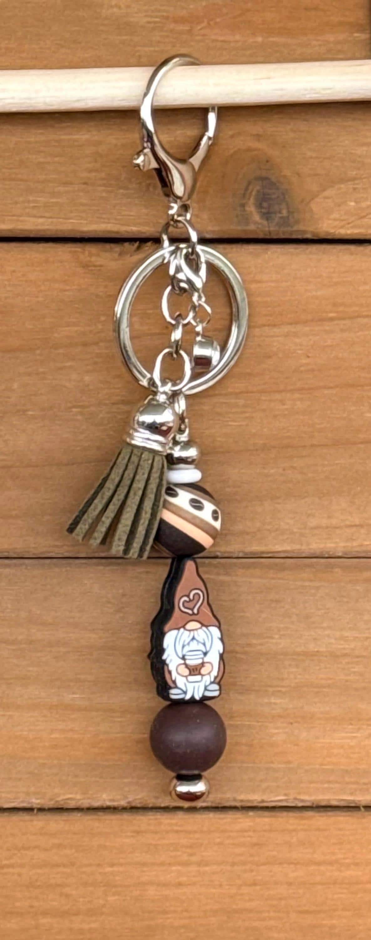 Coffee Lover Silicone Beaded Keychain with Leather Tassel