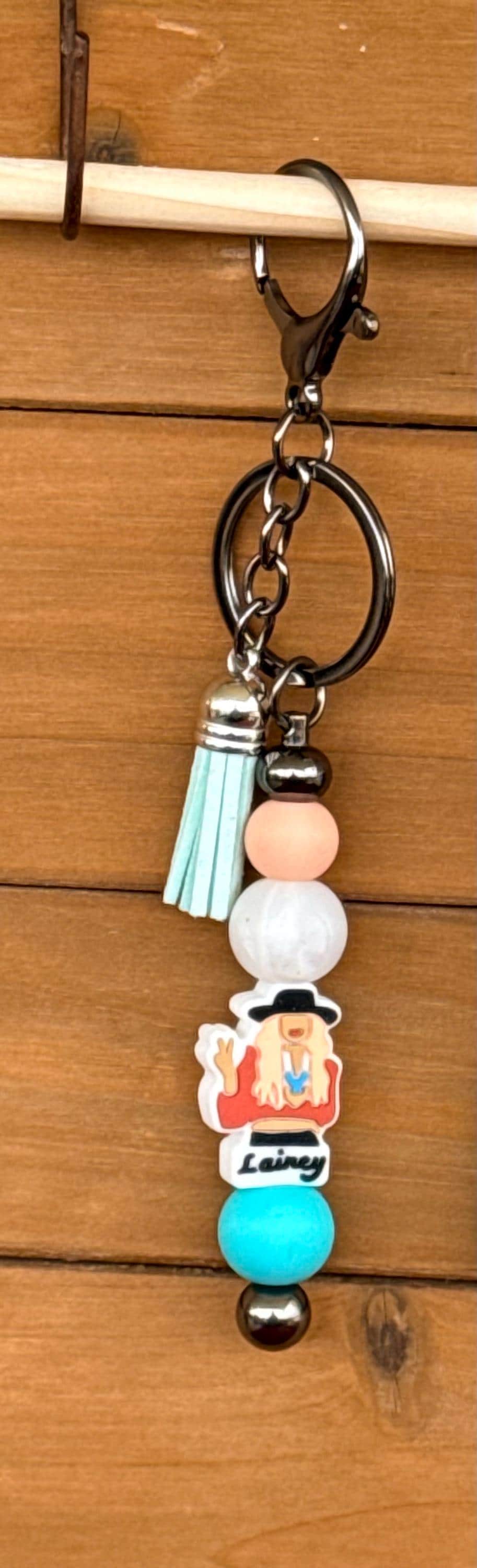 Country Music Silicone Beaded Faux Leather Tassel Keychain | Western Heart & Watermelon | Bag & Backpack Charm