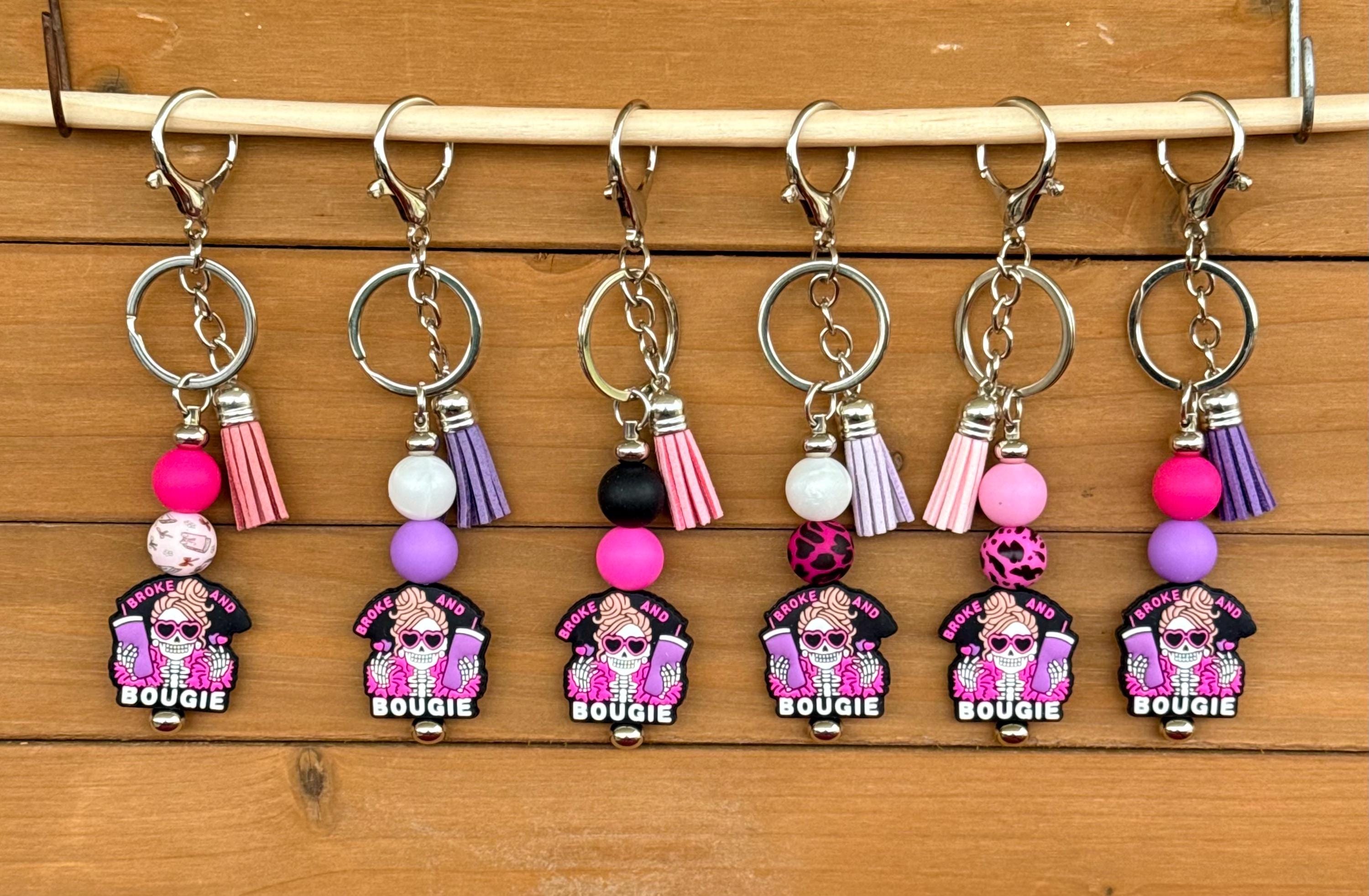 Broke & Bougie Silicone Beaded Keychain with Leather Tassel