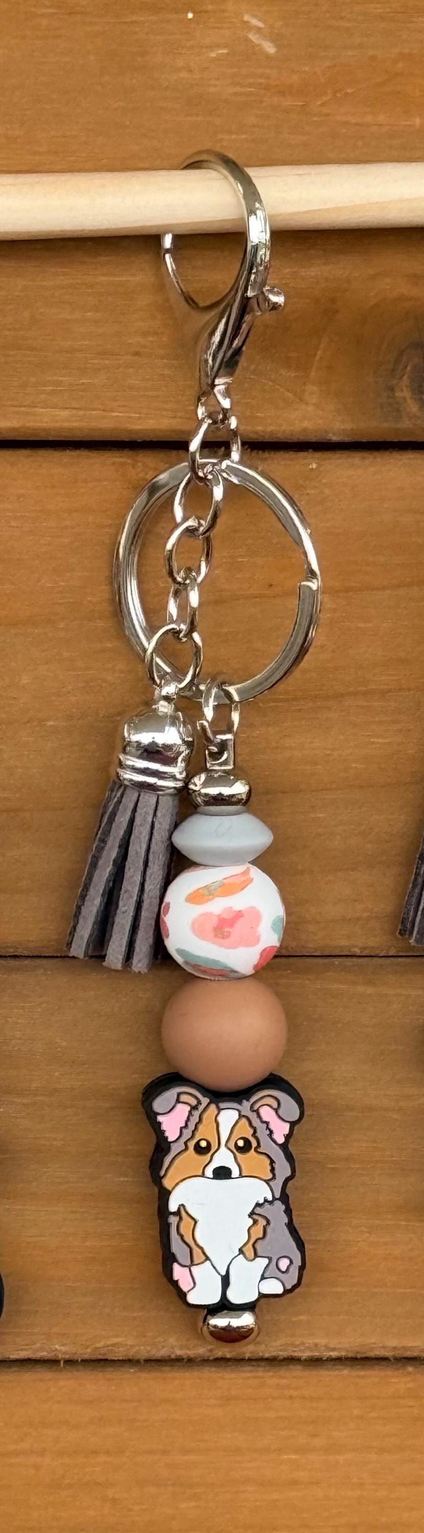 Dog Breed Silicone Beaded Keychain with Leather Tassel
