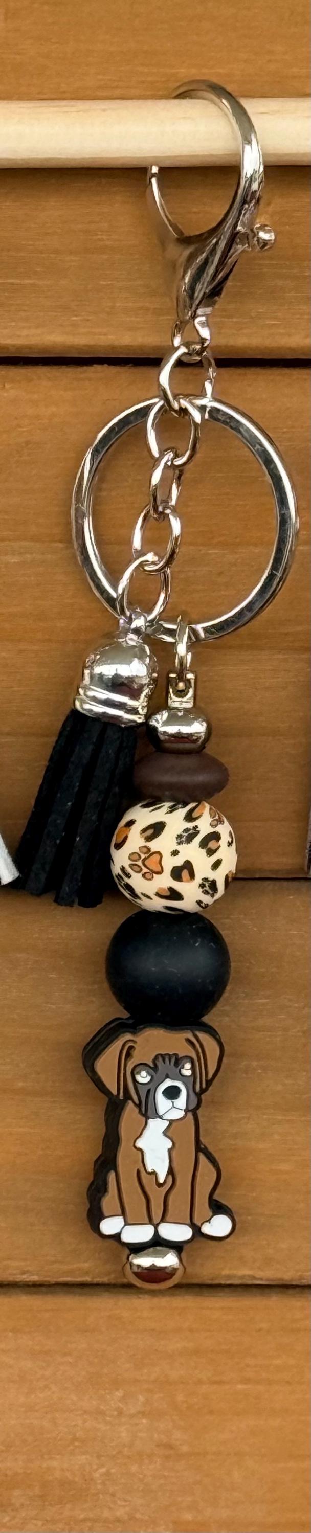 Dog Breed Silicone Beaded Keychain with Leather Tassel