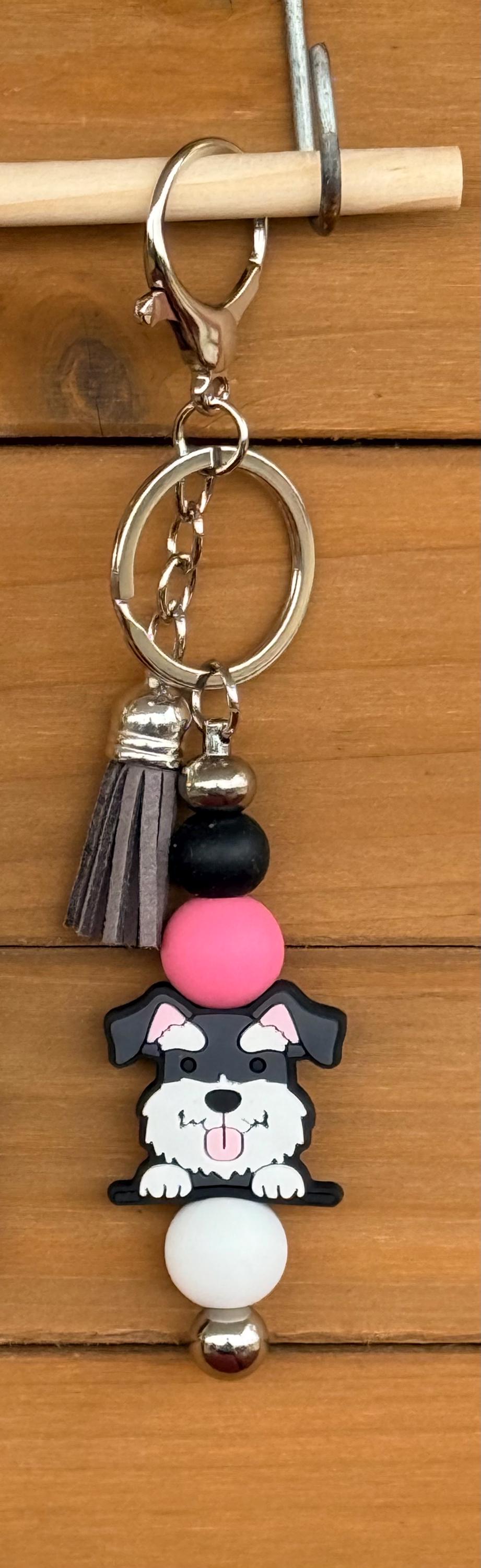 Dog Breed Silicone Beaded Keychain with Leather Tassel