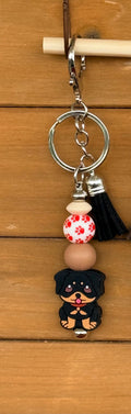 Dog Breed Silicone Beaded Keychain with Leather Tassel