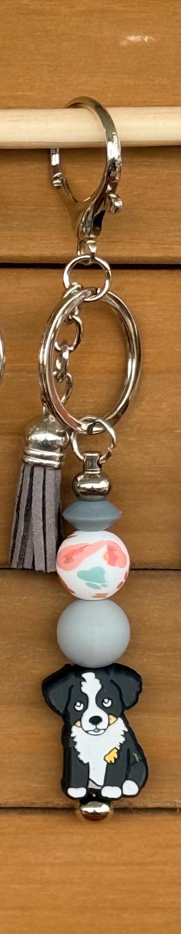 Dog Breed Silicone Beaded Keychain with Leather Tassel